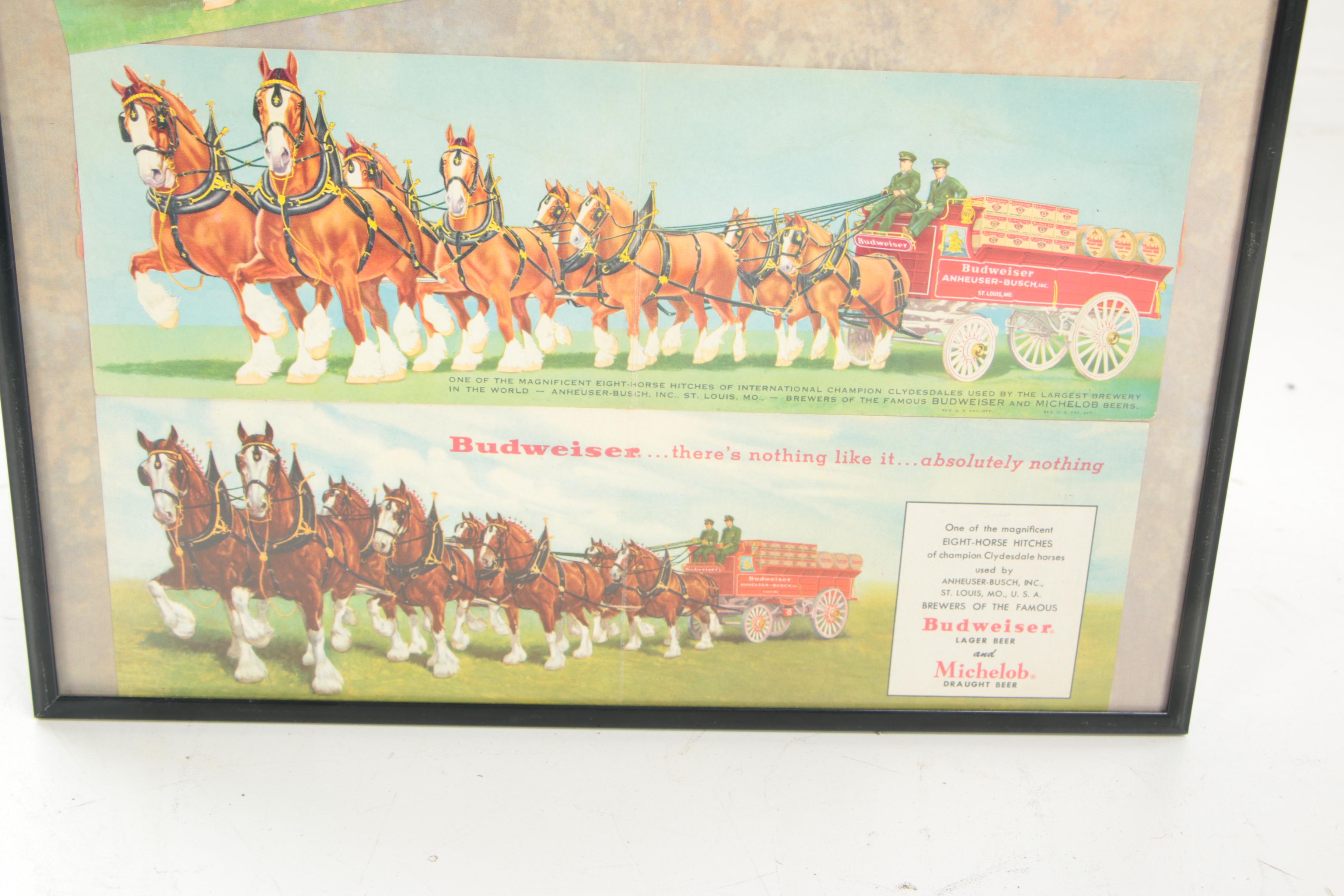 Framed Budweiser Clydesdale Horses Foldout Postcards, Vintage