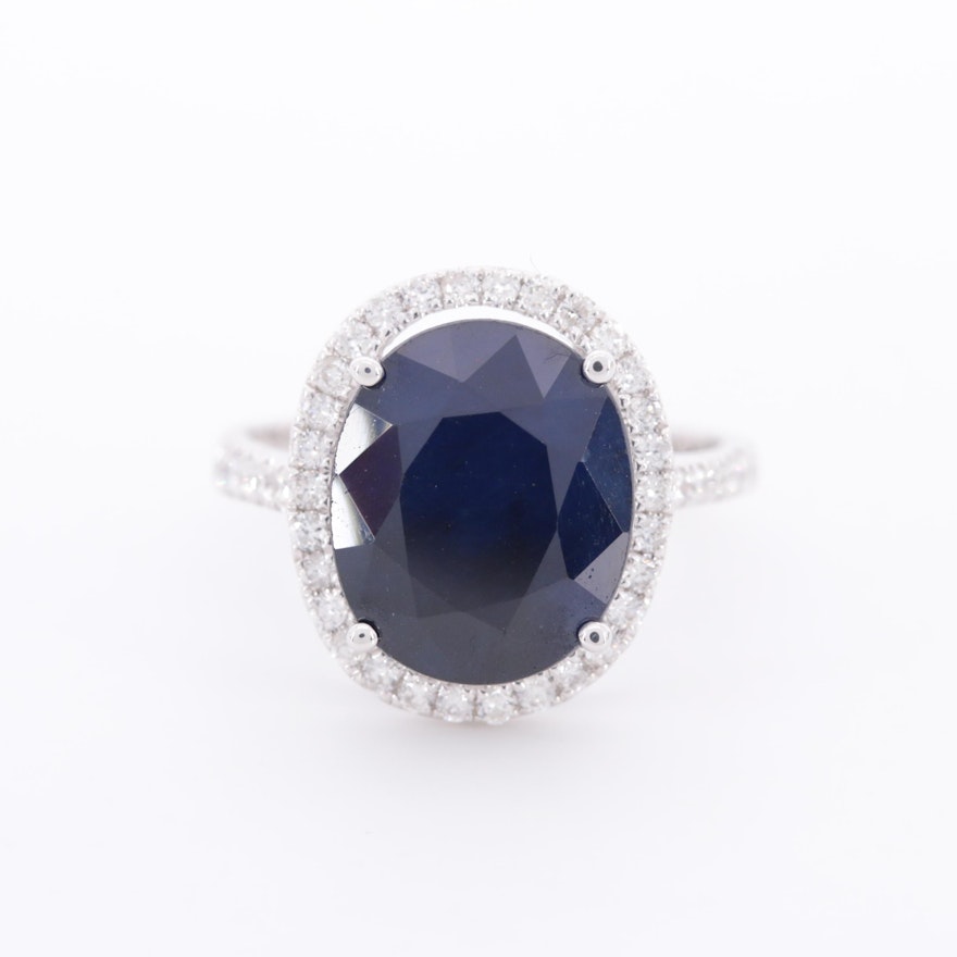 14K White Gold 5.61 CT Sapphire and Diamond Ring