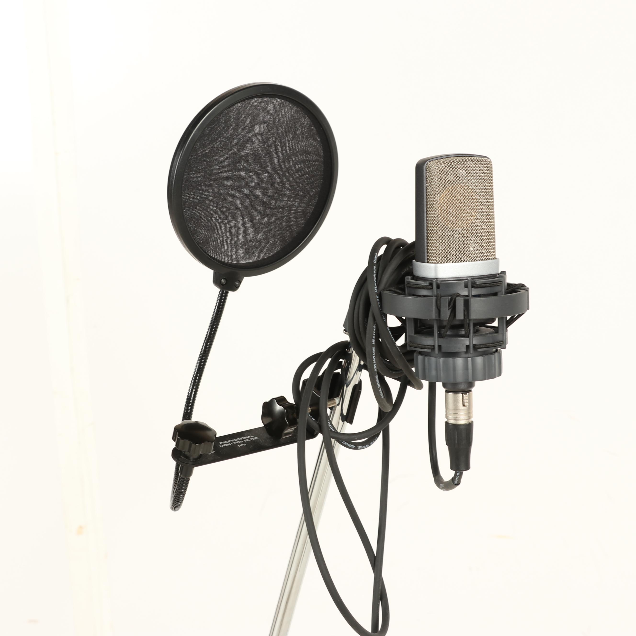 AKG C214 Condenser Microphone with Sterling PF2 Professional Mesh Pop Filter