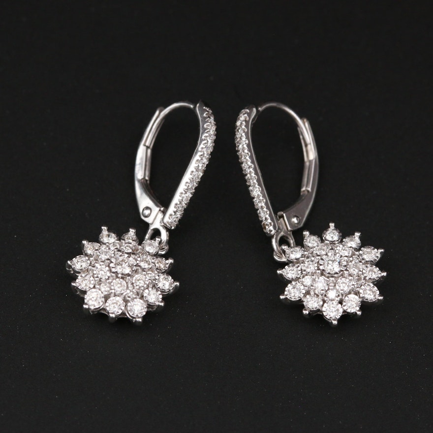 10K White Gold Diamond Drop Earrings