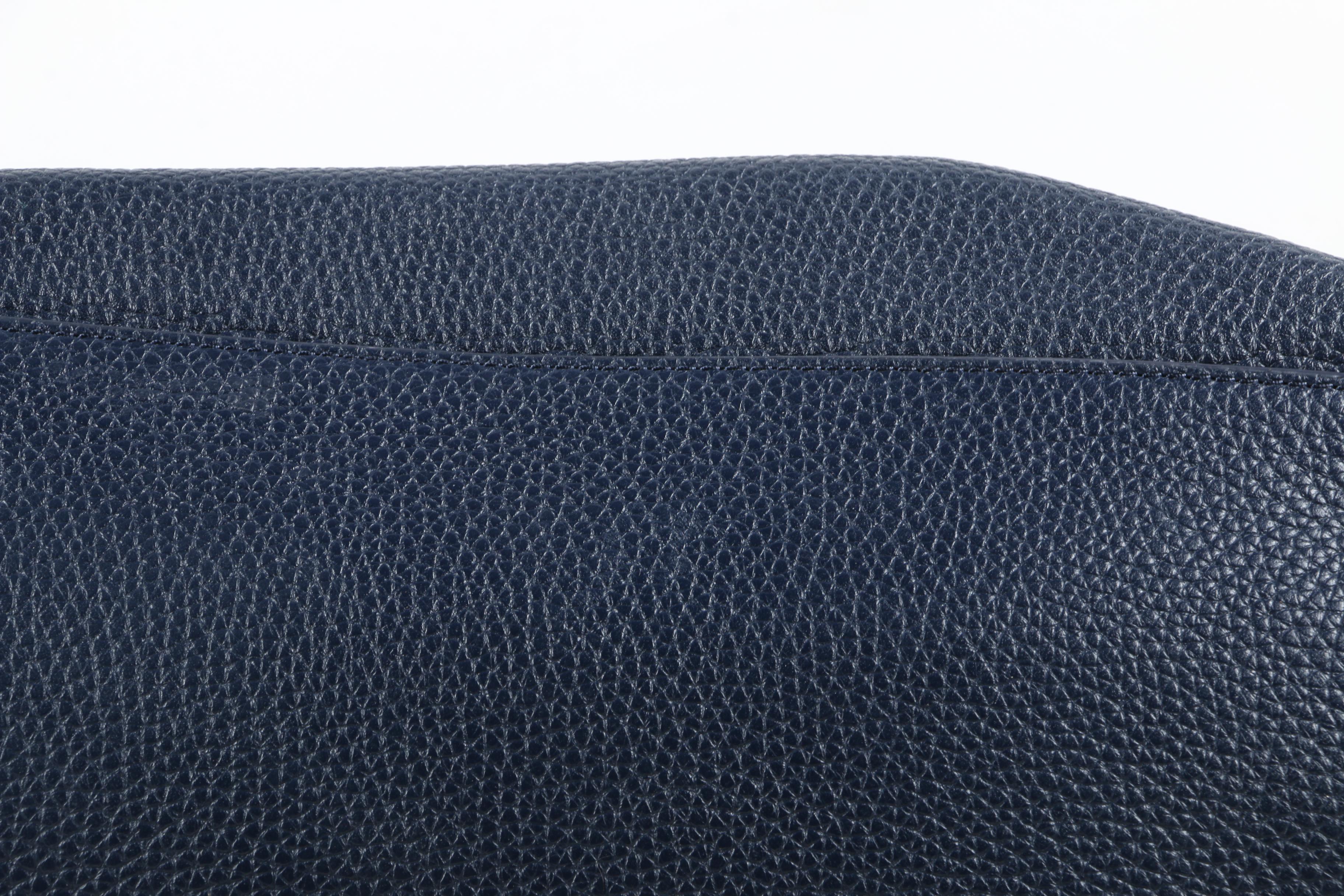 Tory Burch Navy Blue Pebbled Leather Shoulder Tote with Tassels