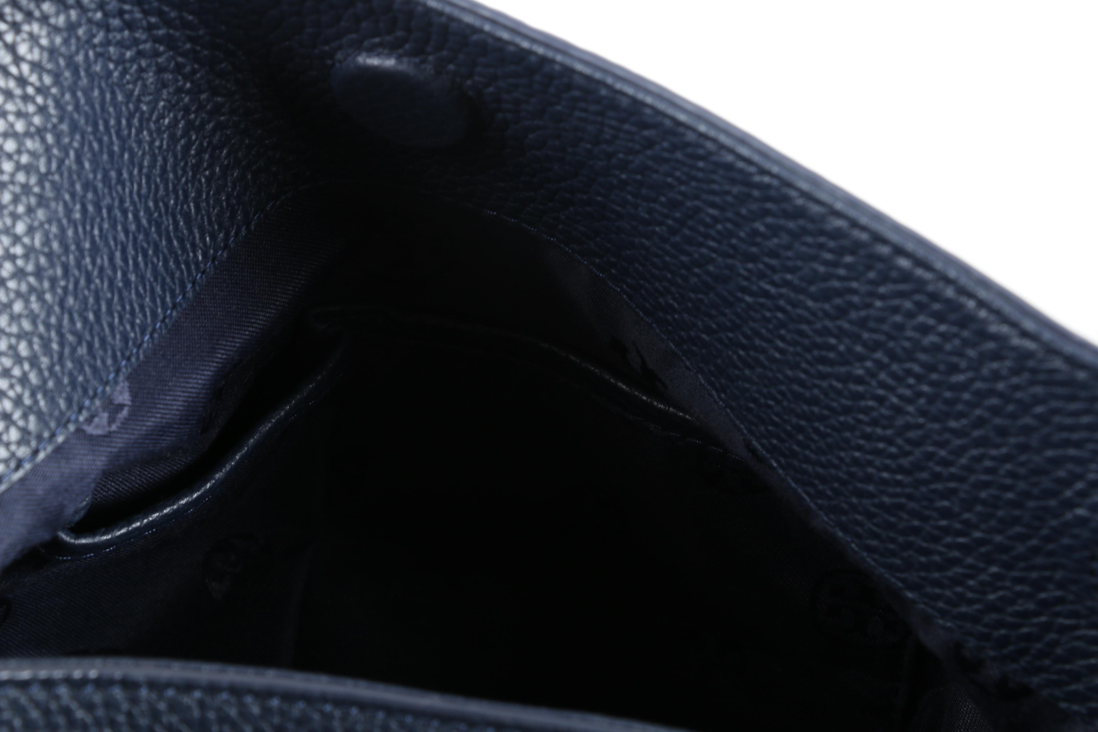 Tory Burch Navy Blue Pebbled Leather Shoulder Tote with Tassels