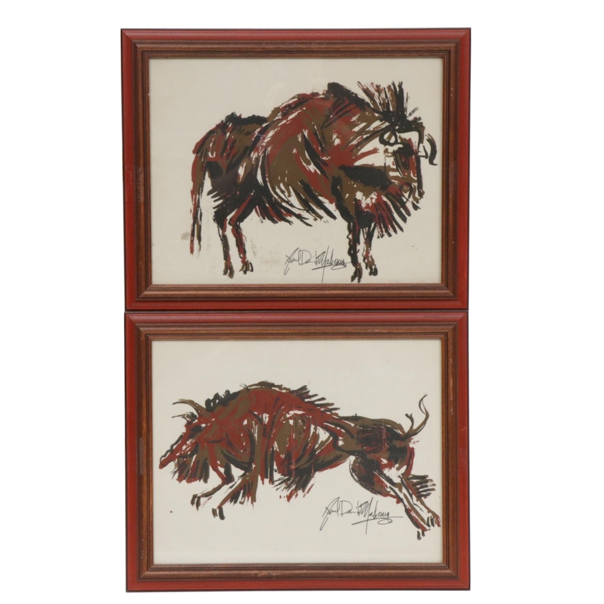 Late 20th Century Abstract Serigraphs of Bisons