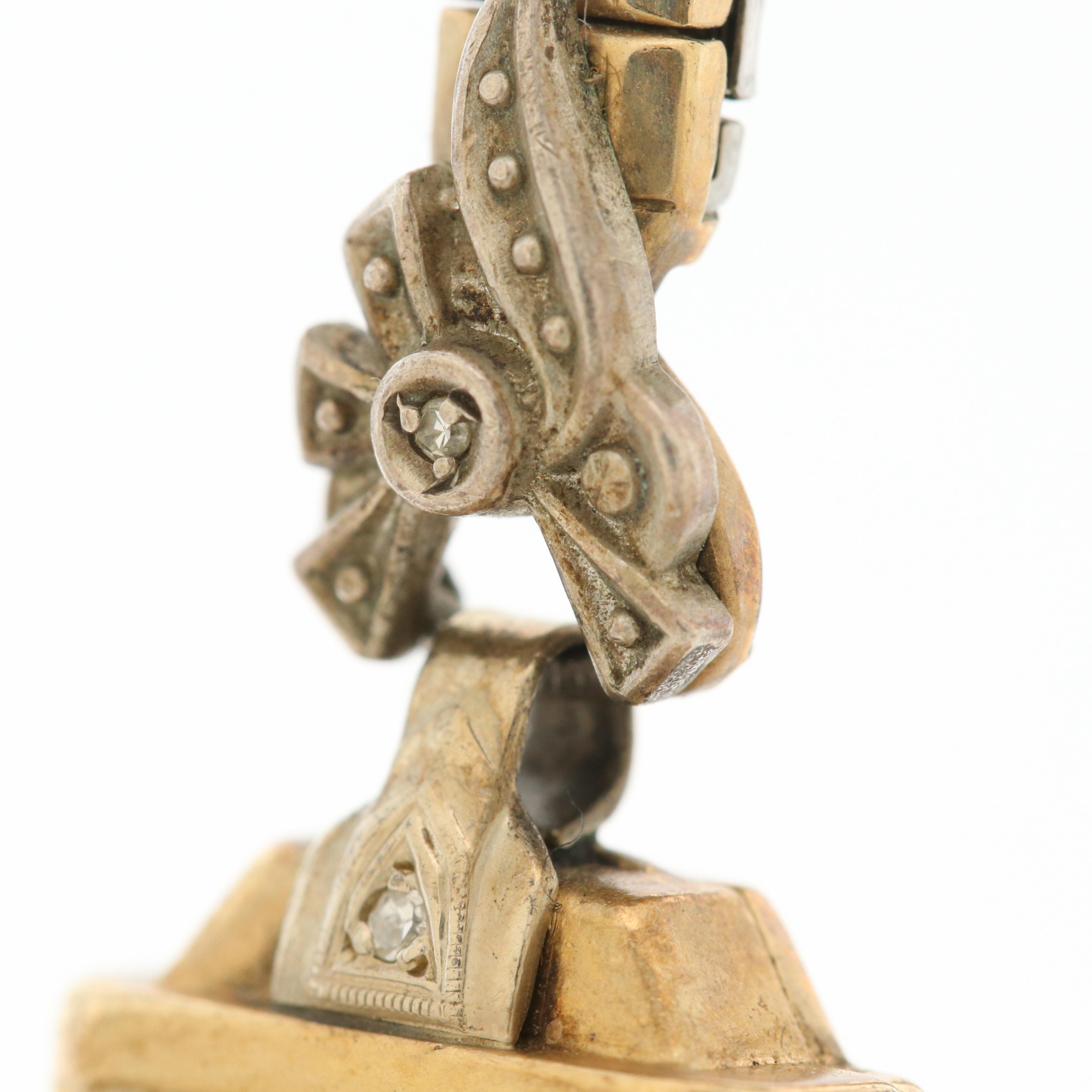 Vintage Helbros 14K Yellow Gold and Diamond Stem Wind Watch