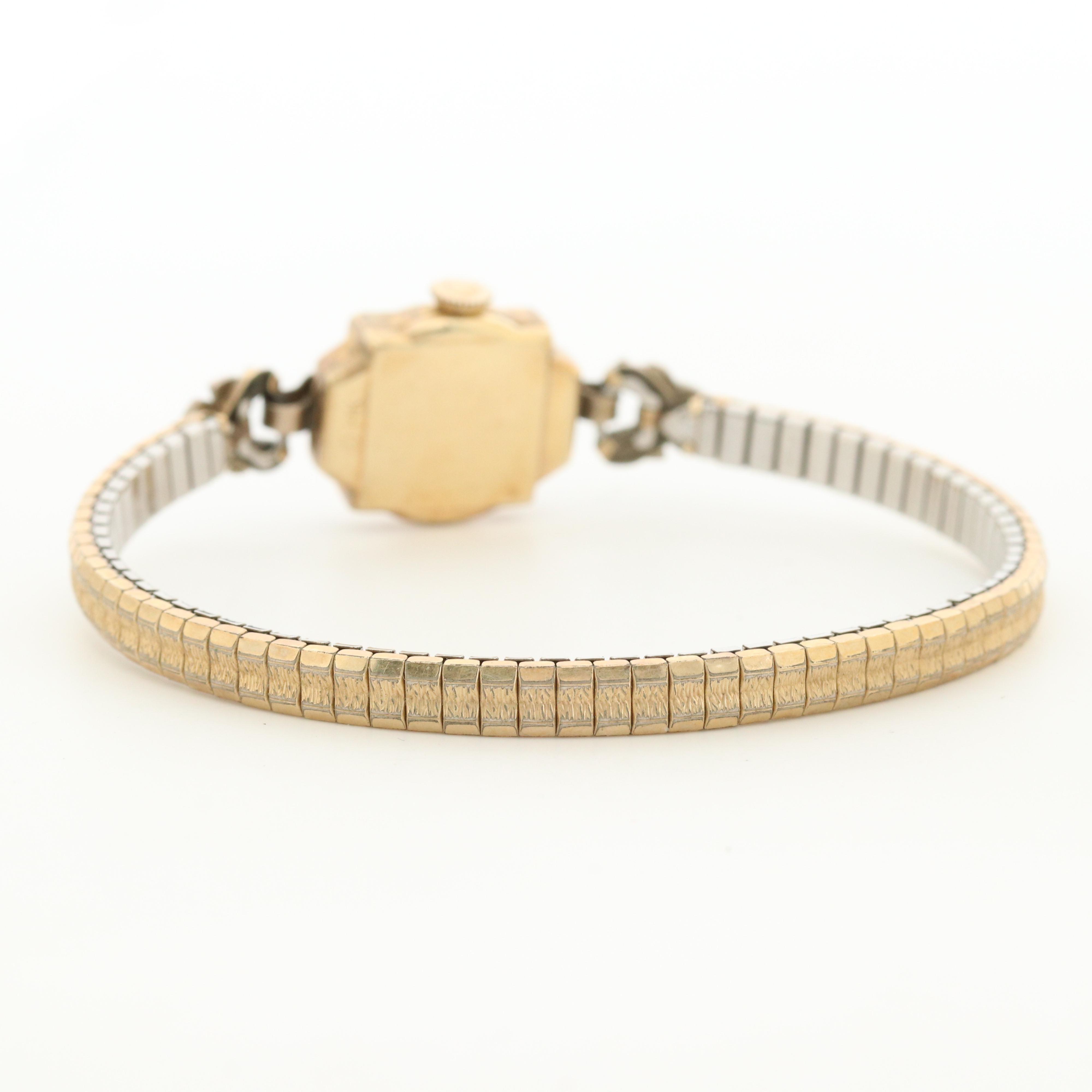 Vintage Helbros 14K Yellow Gold and Diamond Stem Wind Watch