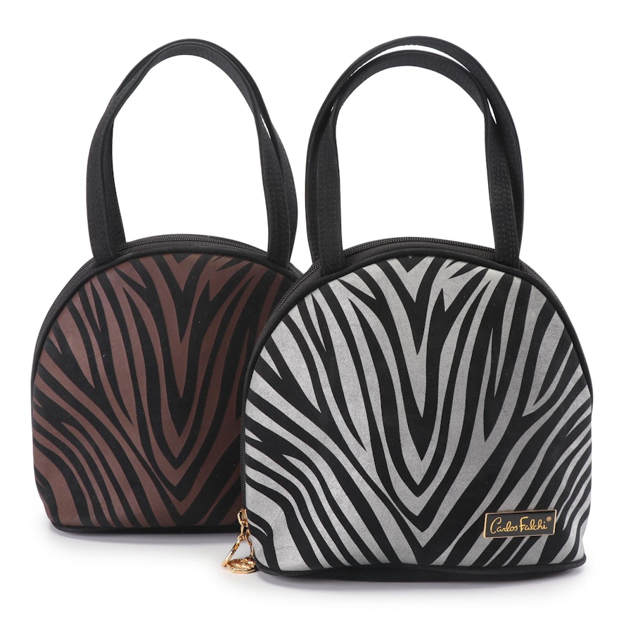 Carlos Falchi Zebra Stripe Print Faux Suede Hand Bags