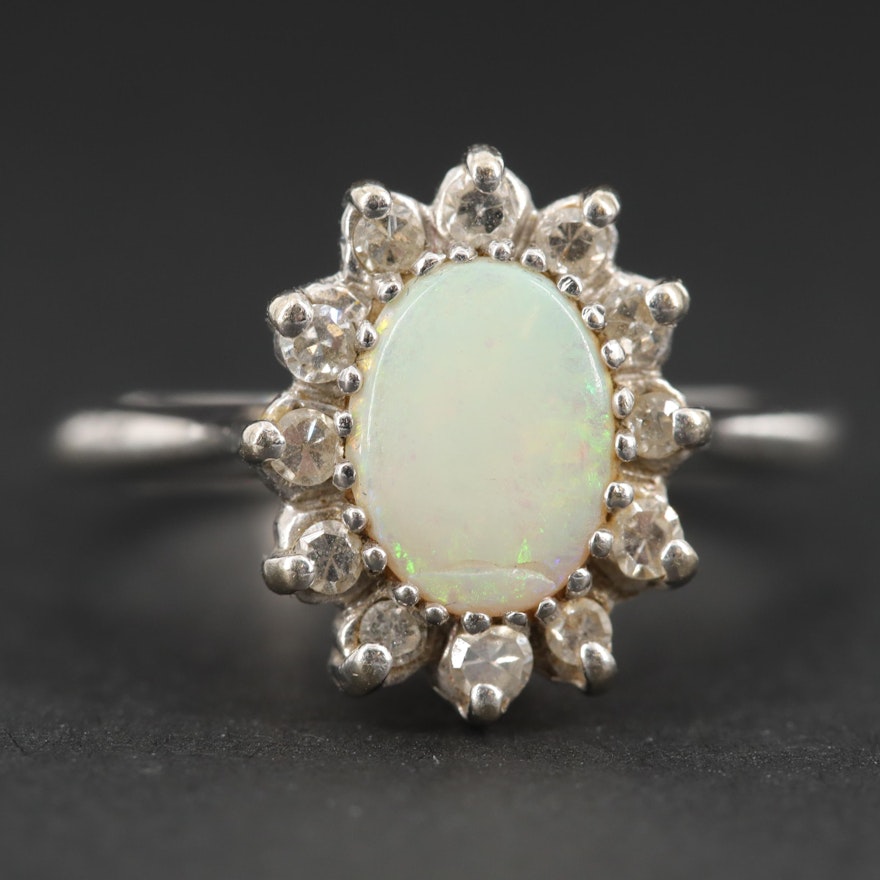 14K White Gold Opal and Diamond Ring