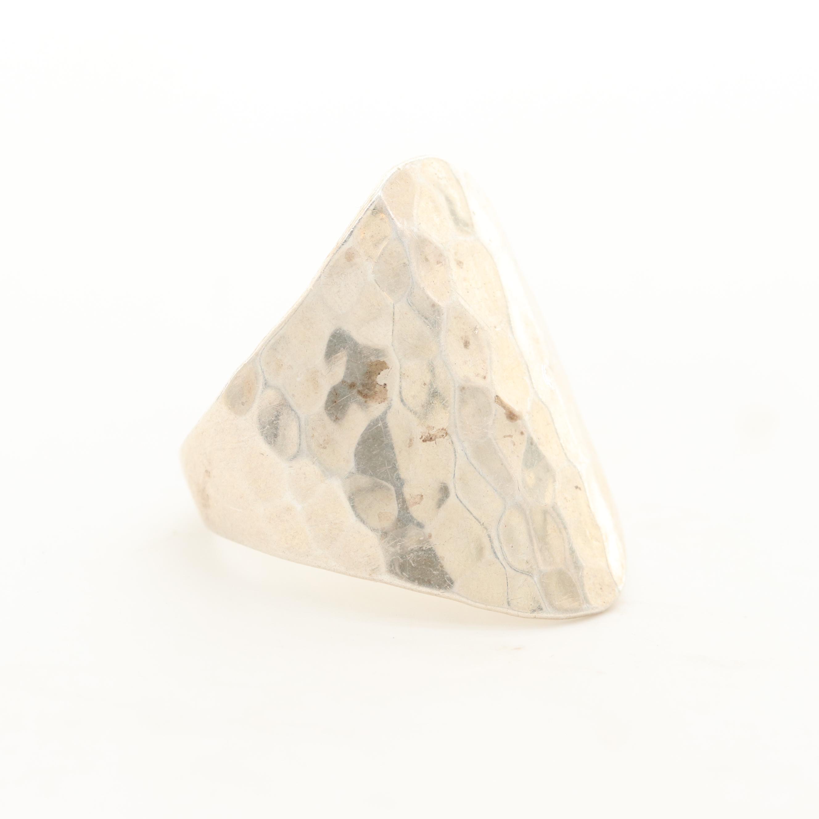 Sterling Silver Hammered Texture Bracelet and Ring Set