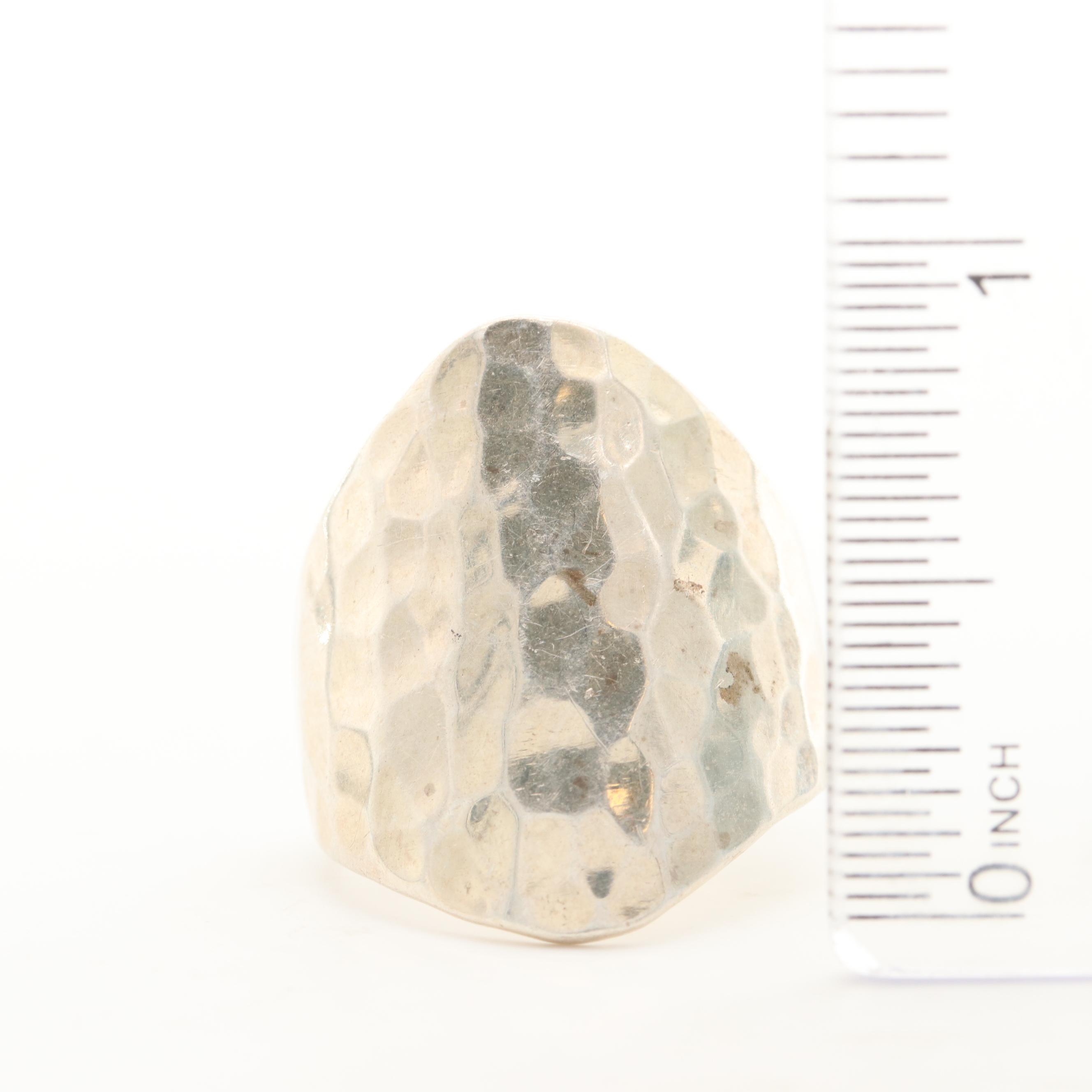 Sterling Silver Hammered Texture Bracelet and Ring Set