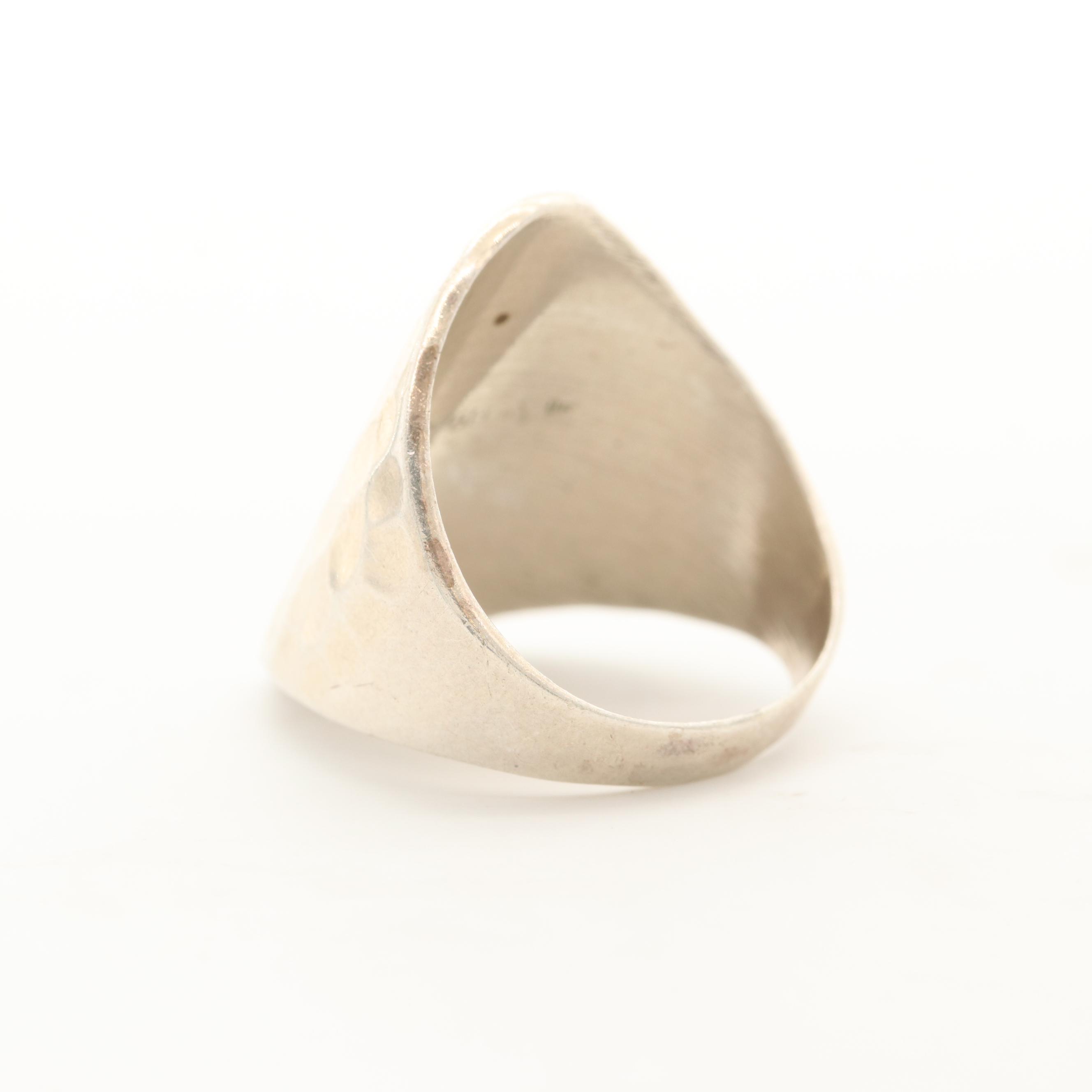 Sterling Silver Hammered Texture Bracelet and Ring Set