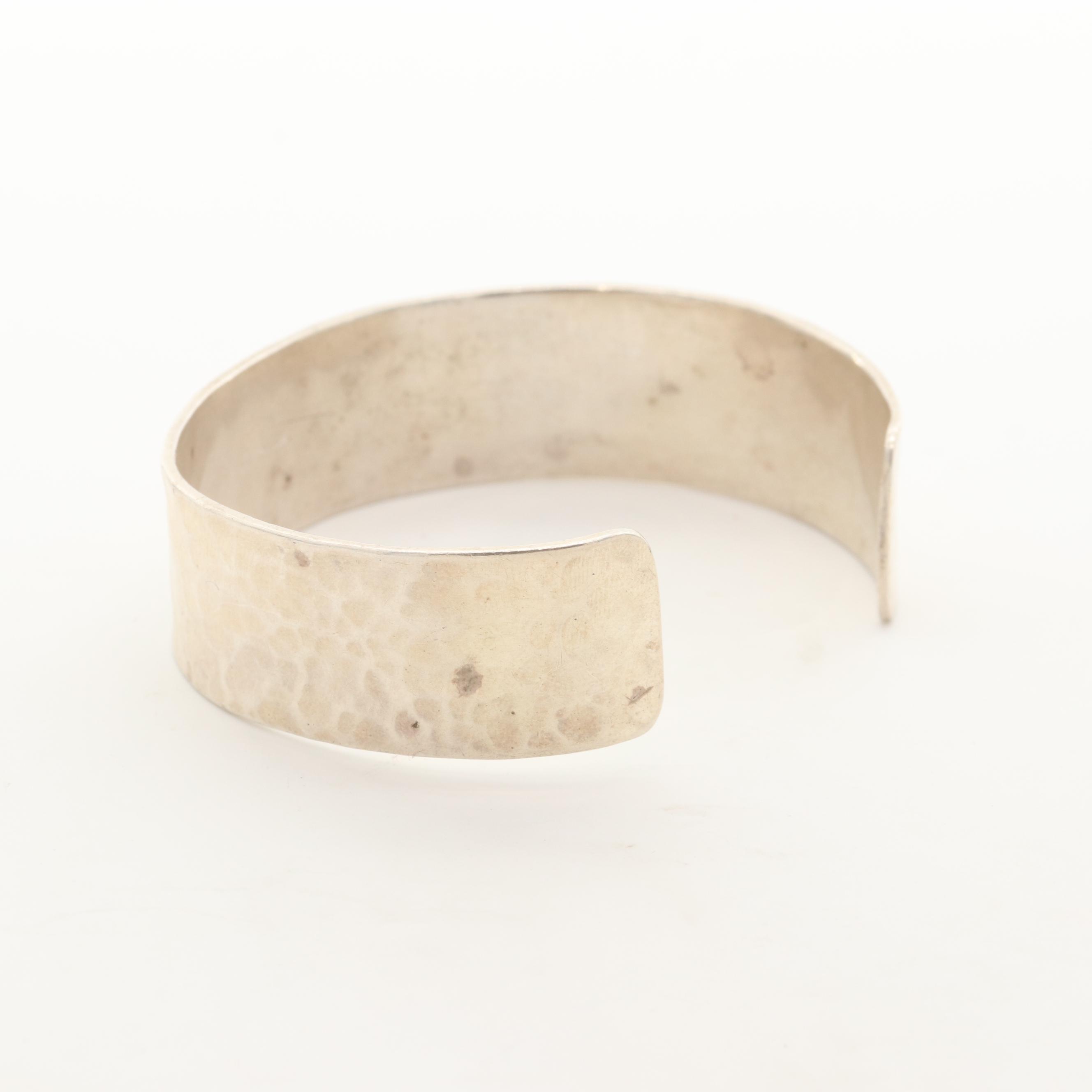 Sterling Silver Hammered Texture Bracelet and Ring Set