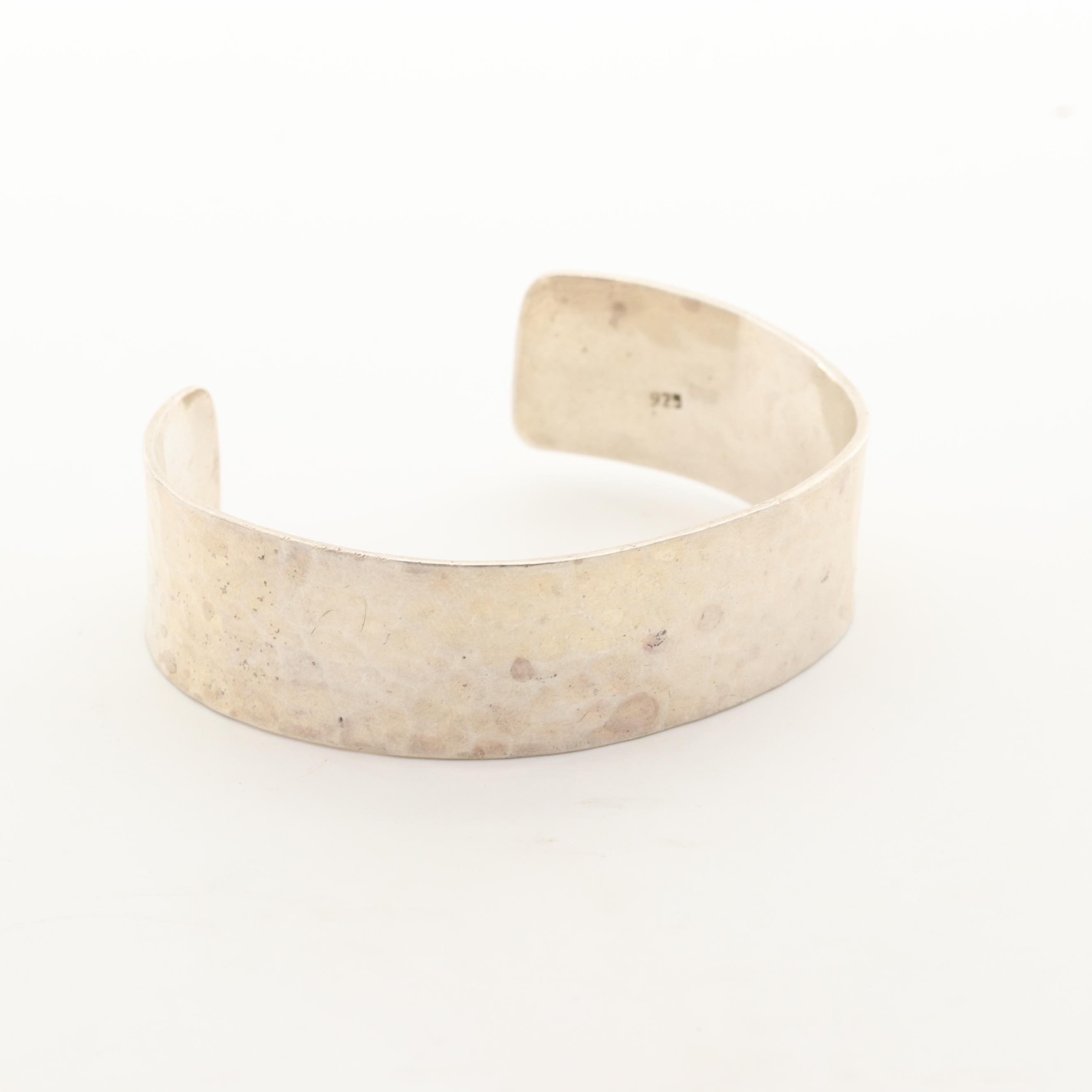 Sterling Silver Hammered Texture Bracelet and Ring Set