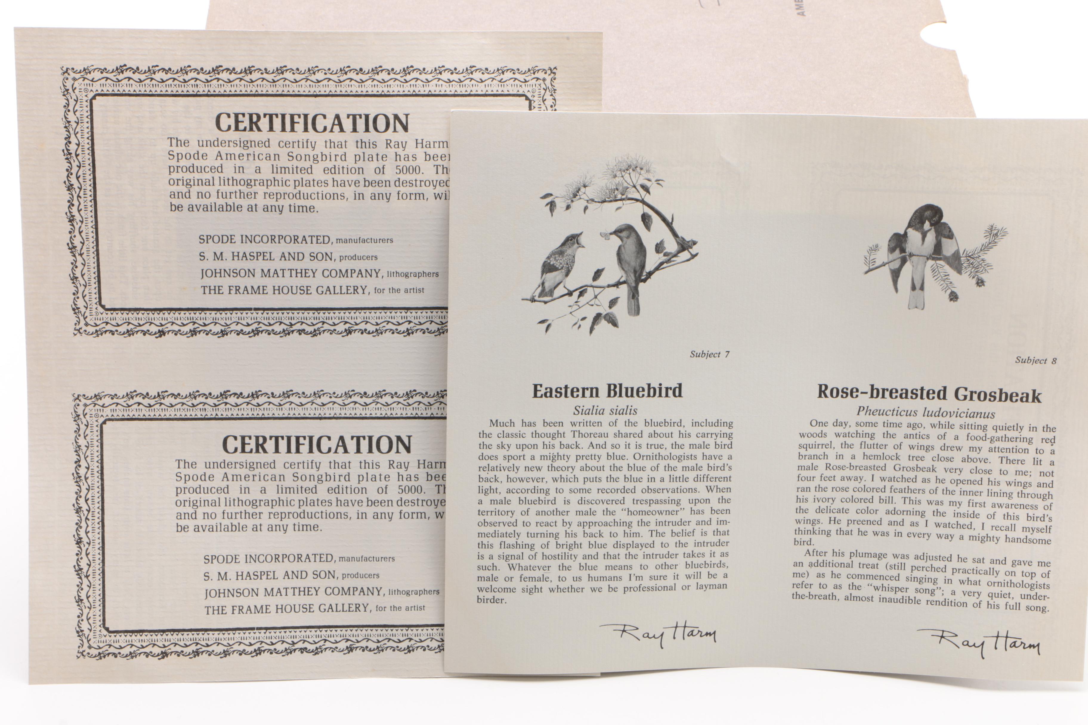 Limited Edition Spode "American Songbird" Series by Ray Harm Collector Plates