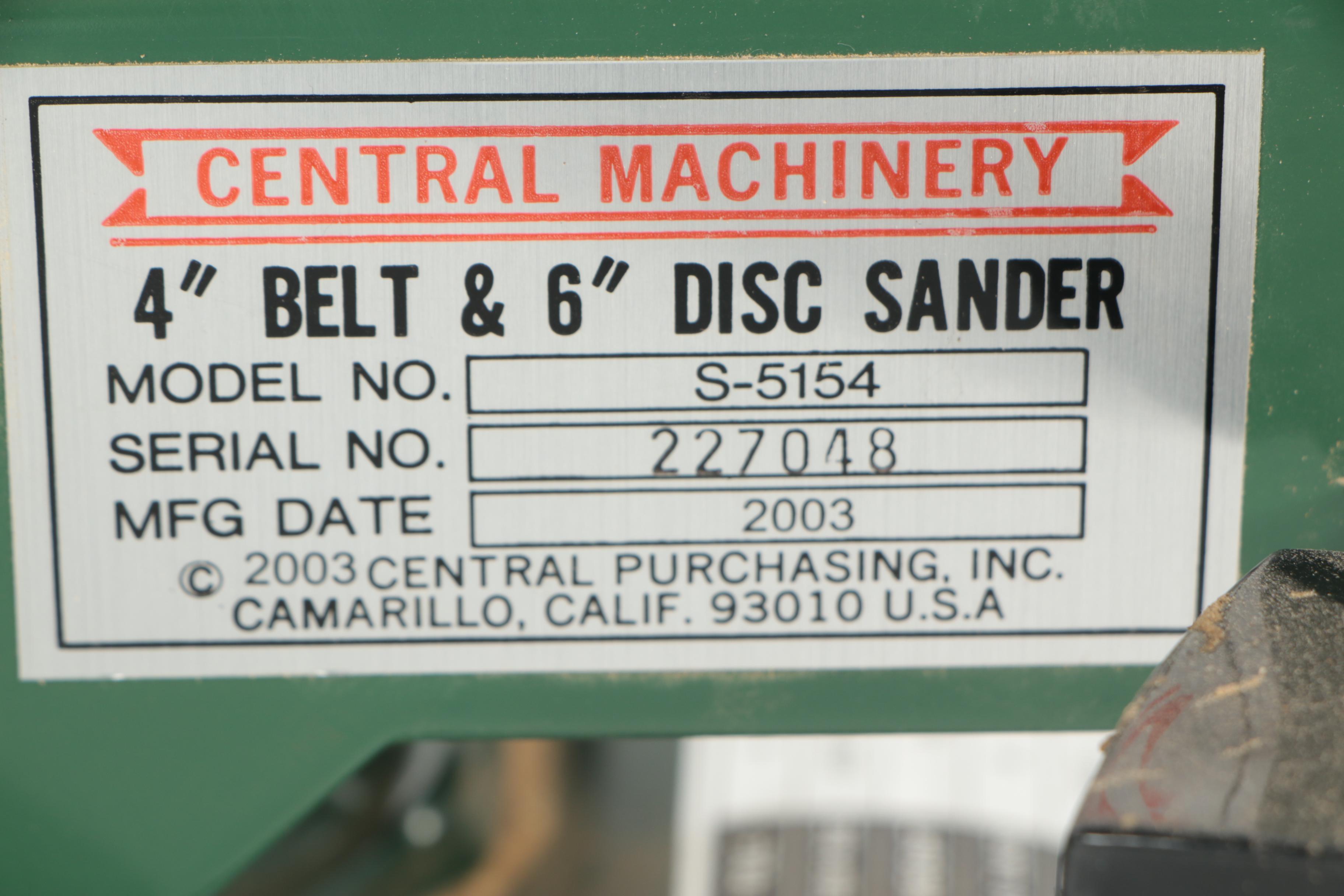 Central Machinery 4" Belt 6" Disc Sander S-5154