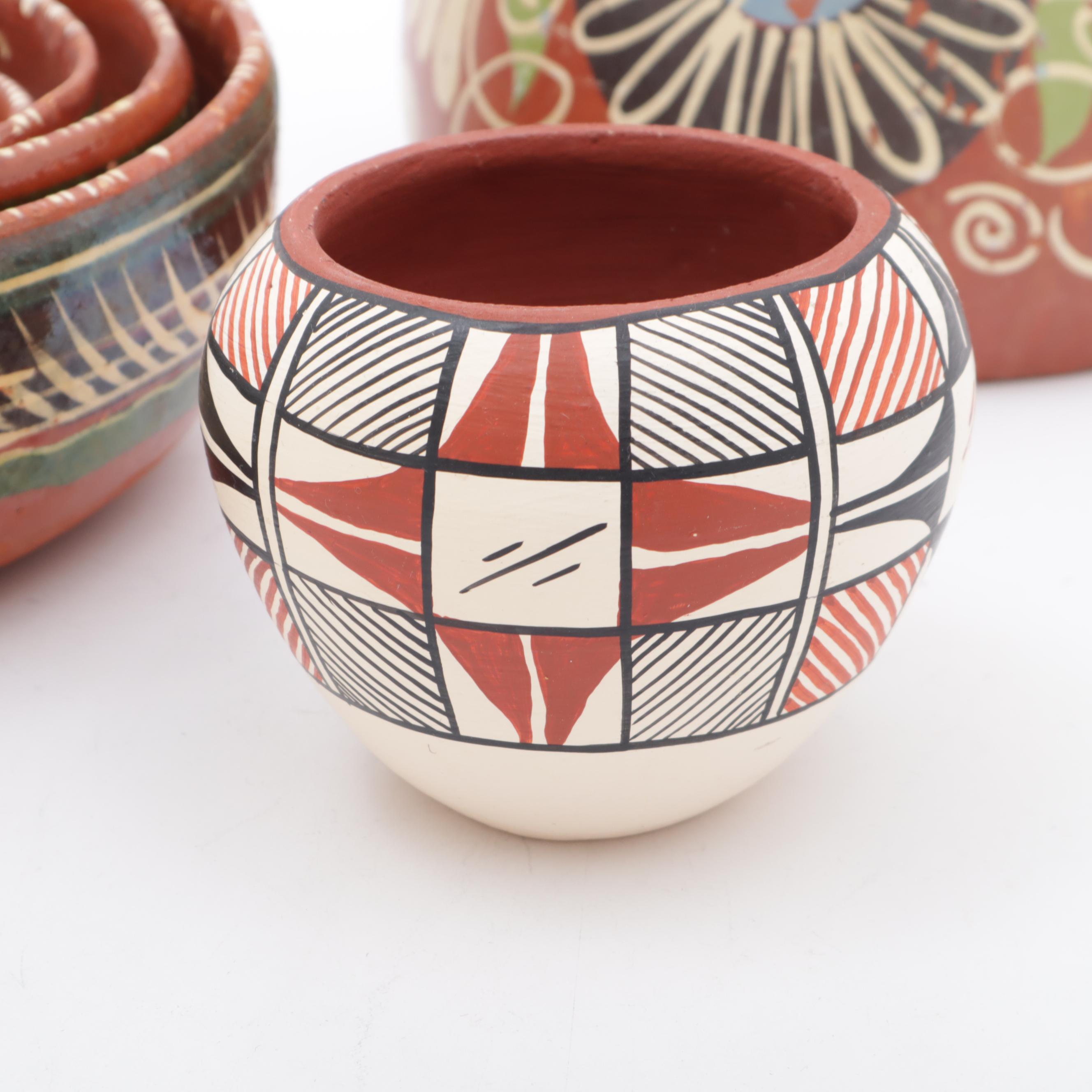 Tafoya Acoma Vase with Mexican Hand-Painted Earthenware Cookware