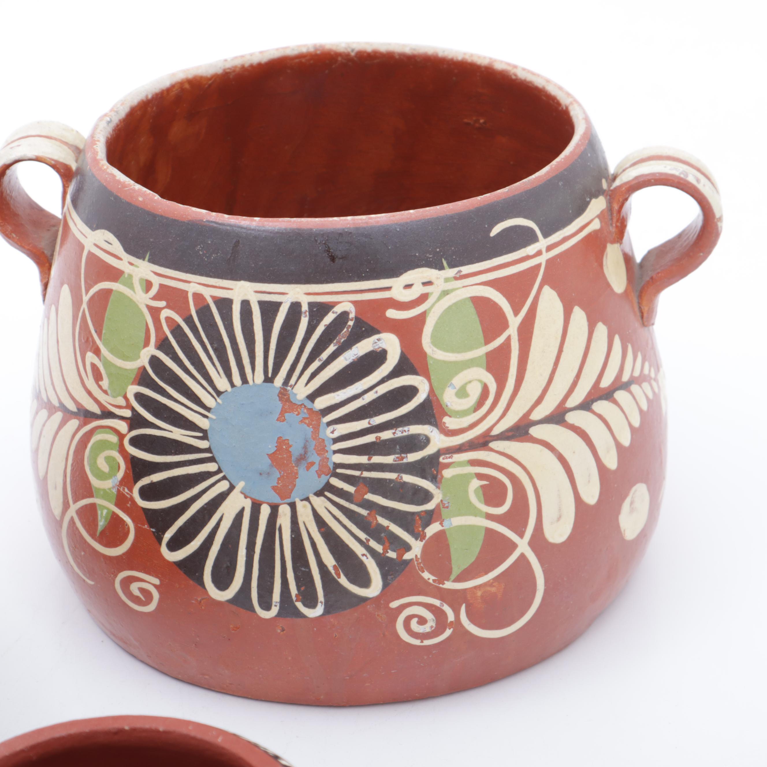Tafoya Acoma Vase with Mexican Hand-Painted Earthenware Cookware
