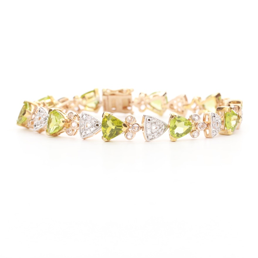 Sterling Silver Peridot and White Sapphire Bracelet
