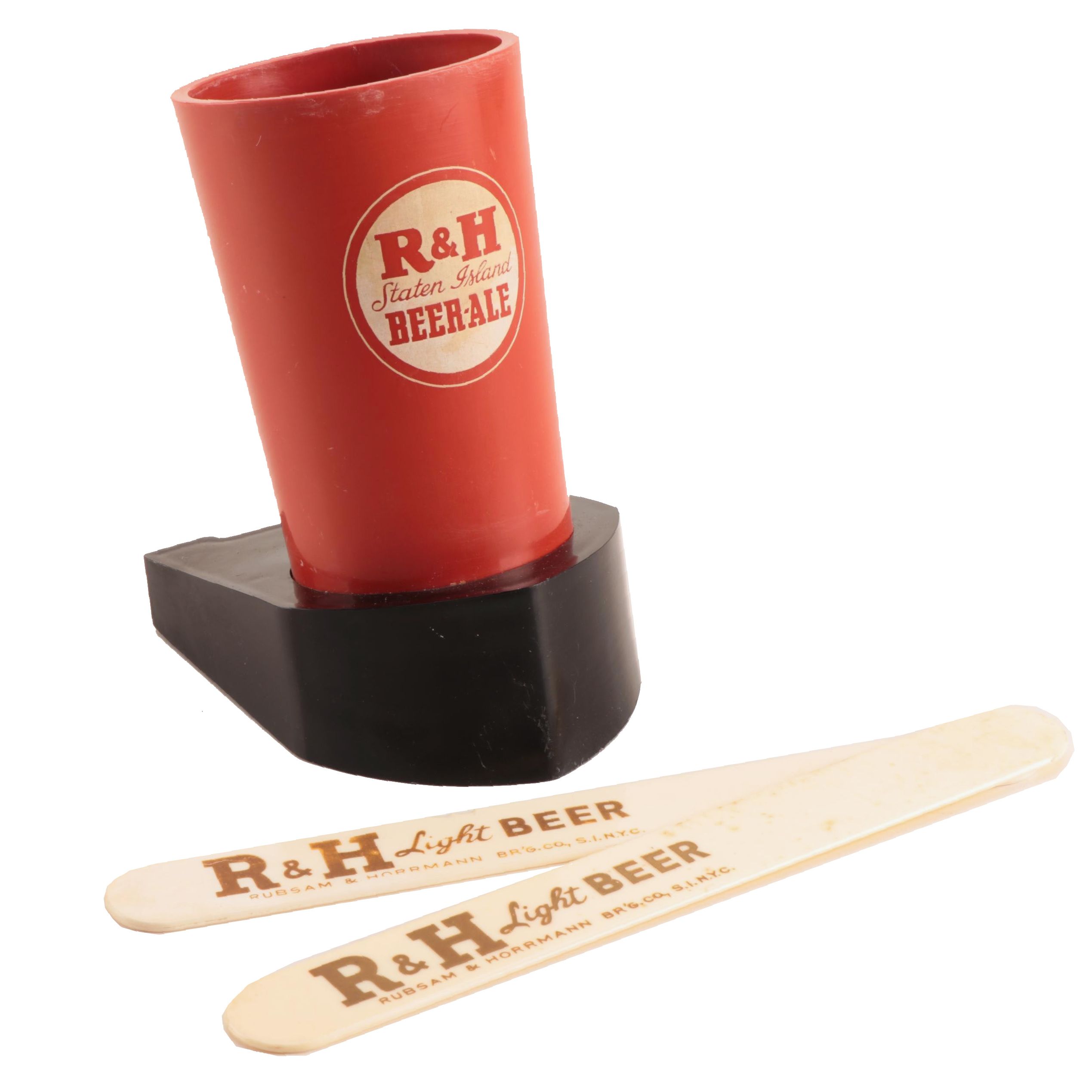 R&H Beer Brand Foam Scrapers and Frother Holder, Vintage