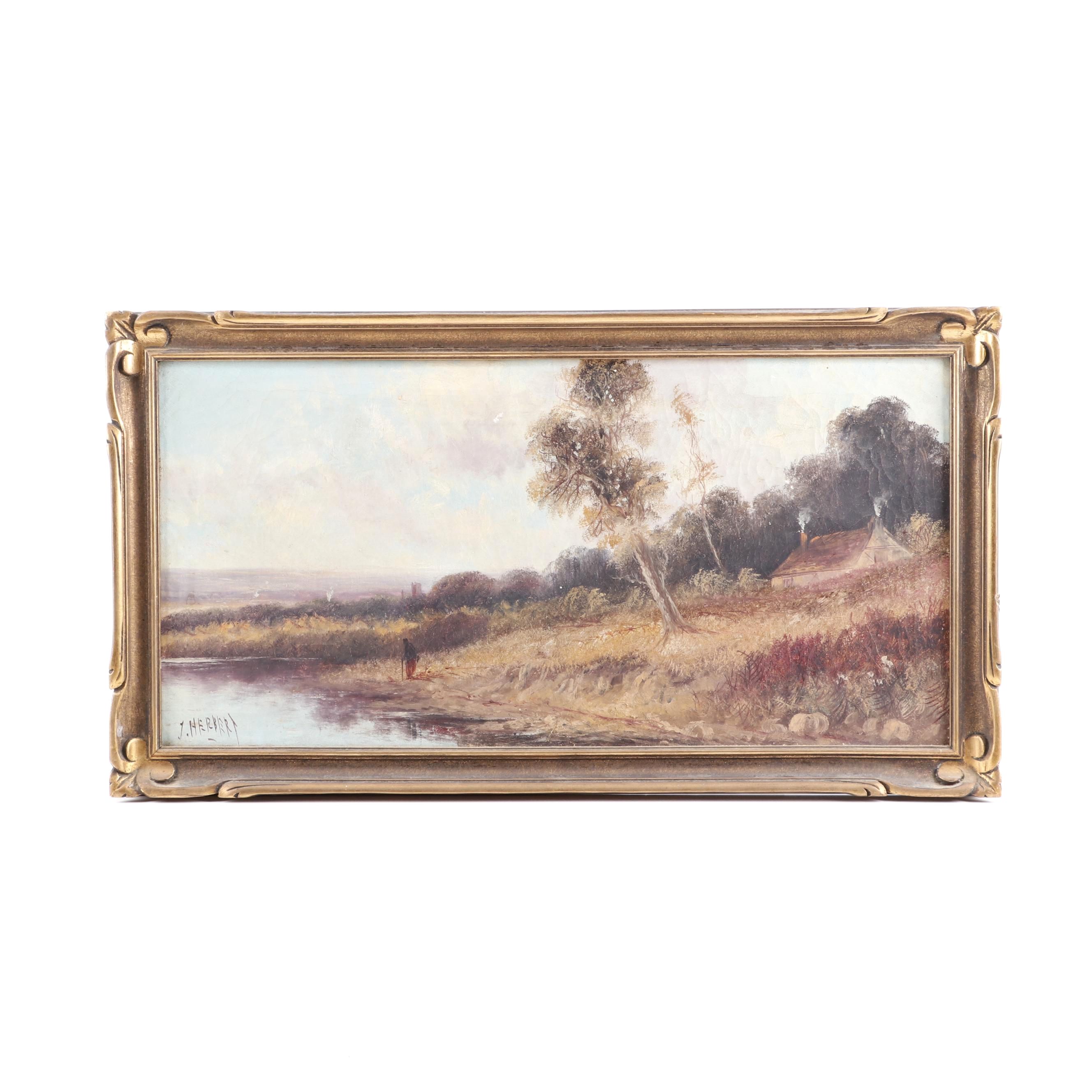 J. Herbert Late 19th Century Landscape Oil Painting