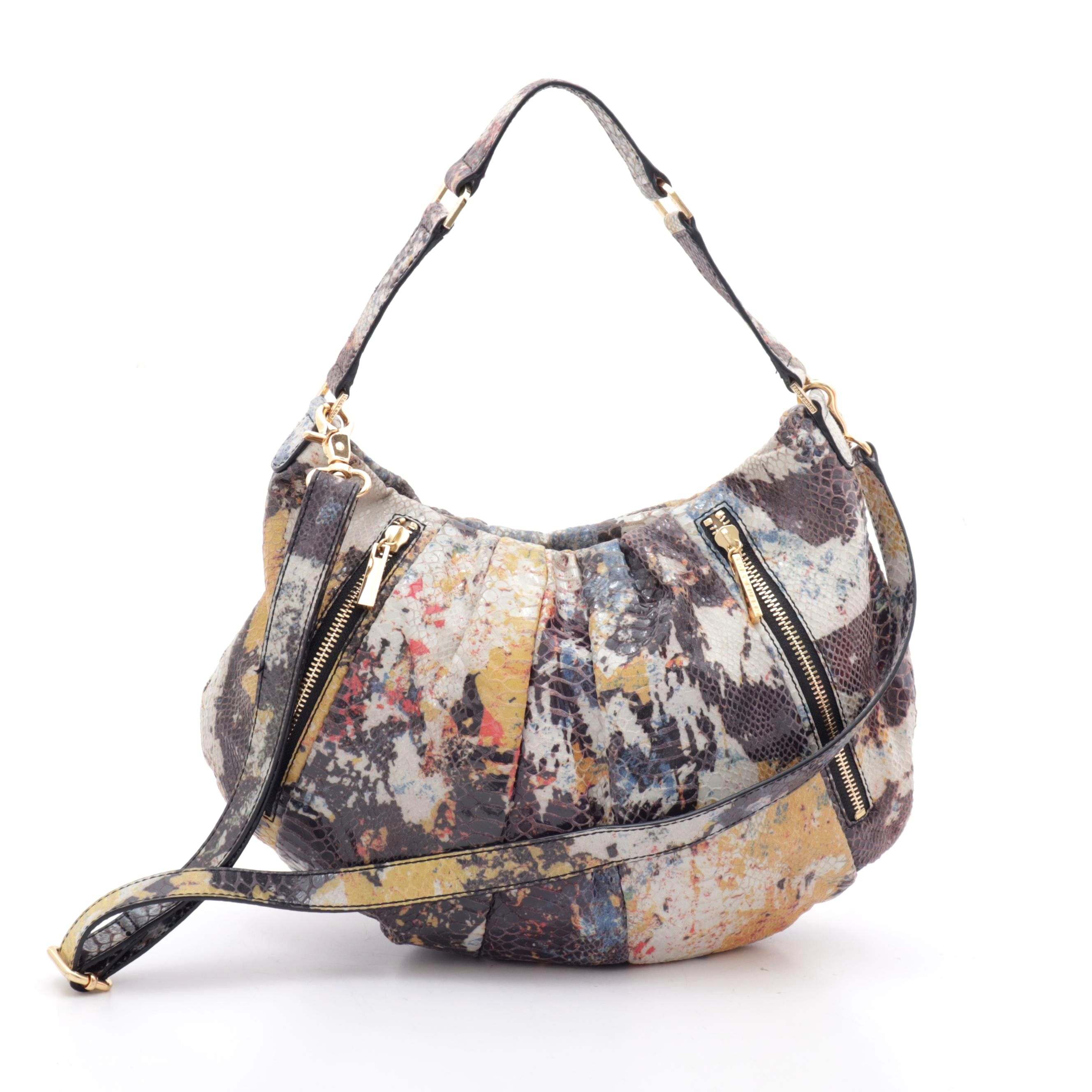 Tory Burch "Steffi" Multicolor Snakeskin Print Leather Hobo Handbag