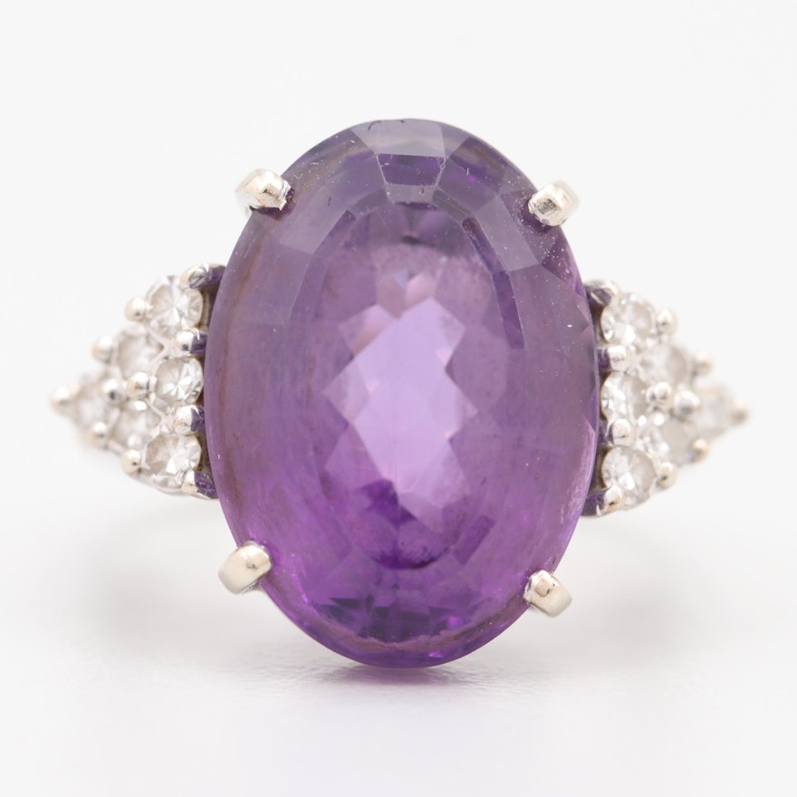 18K White Gold 12.23 CT Amethyst and Diamond Ring