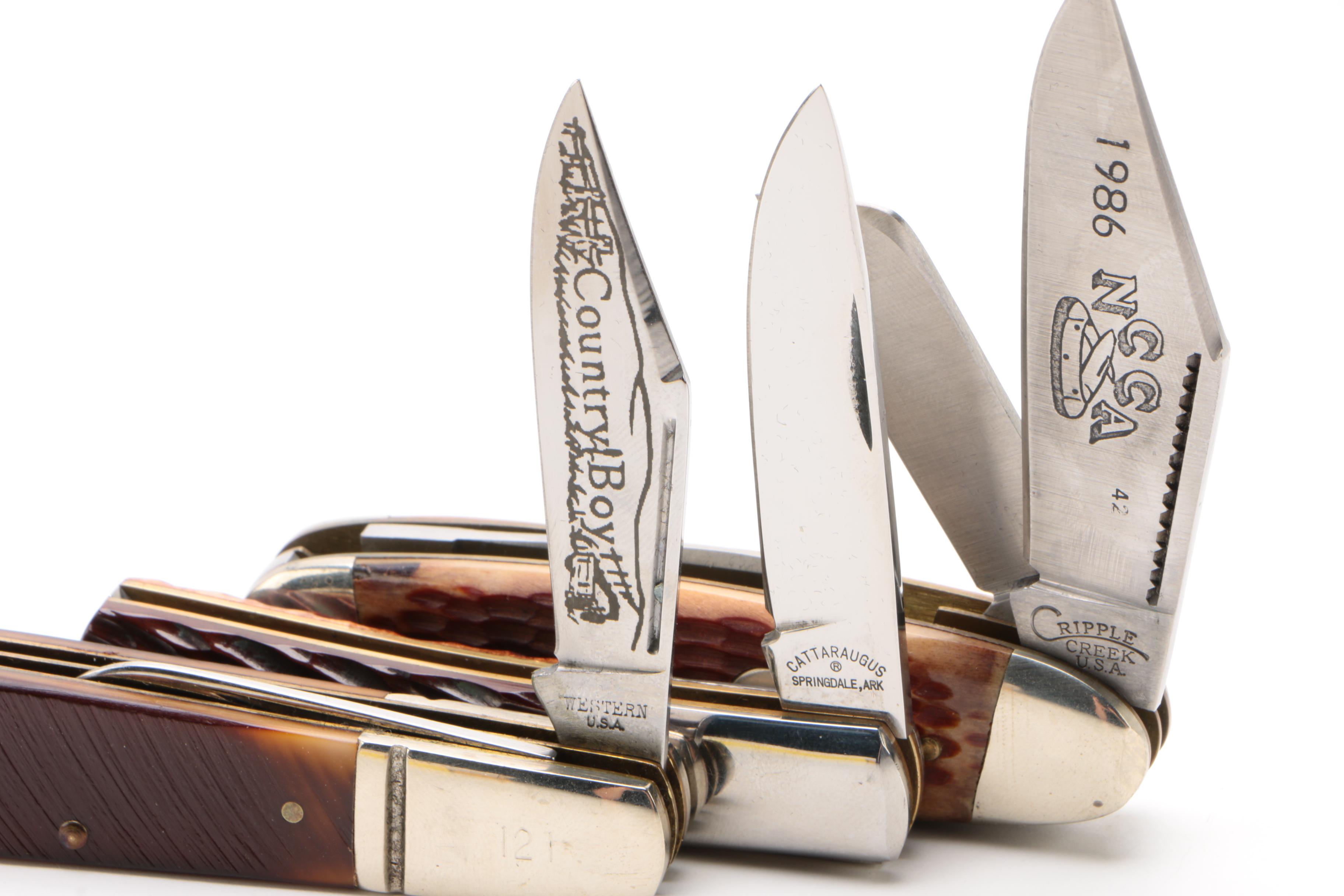 Bone Handled Folding Knives Including Colt "Buckshot Bone" Knife