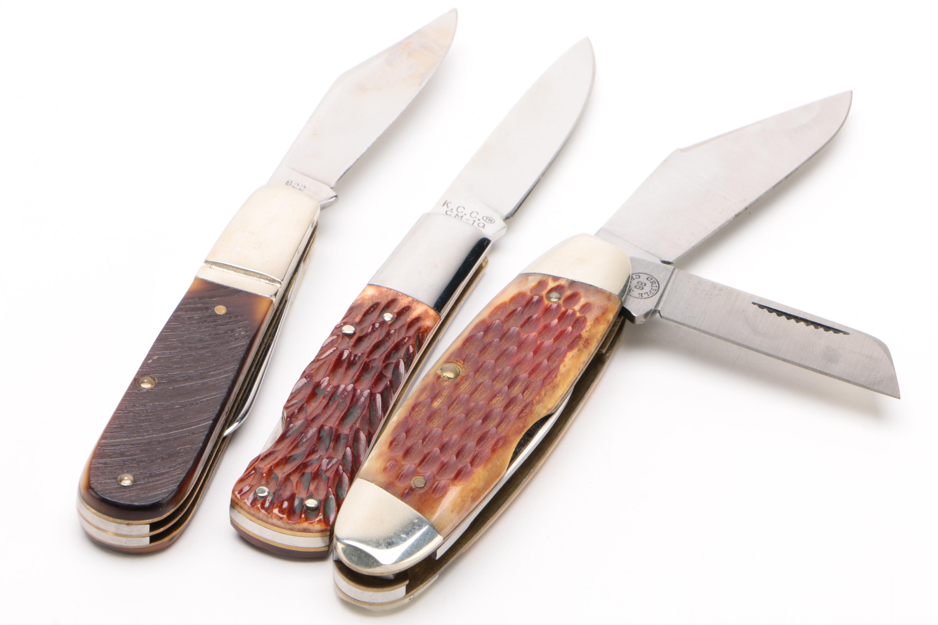 Bone Handled Folding Knives Including Colt "Buckshot Bone" Knife