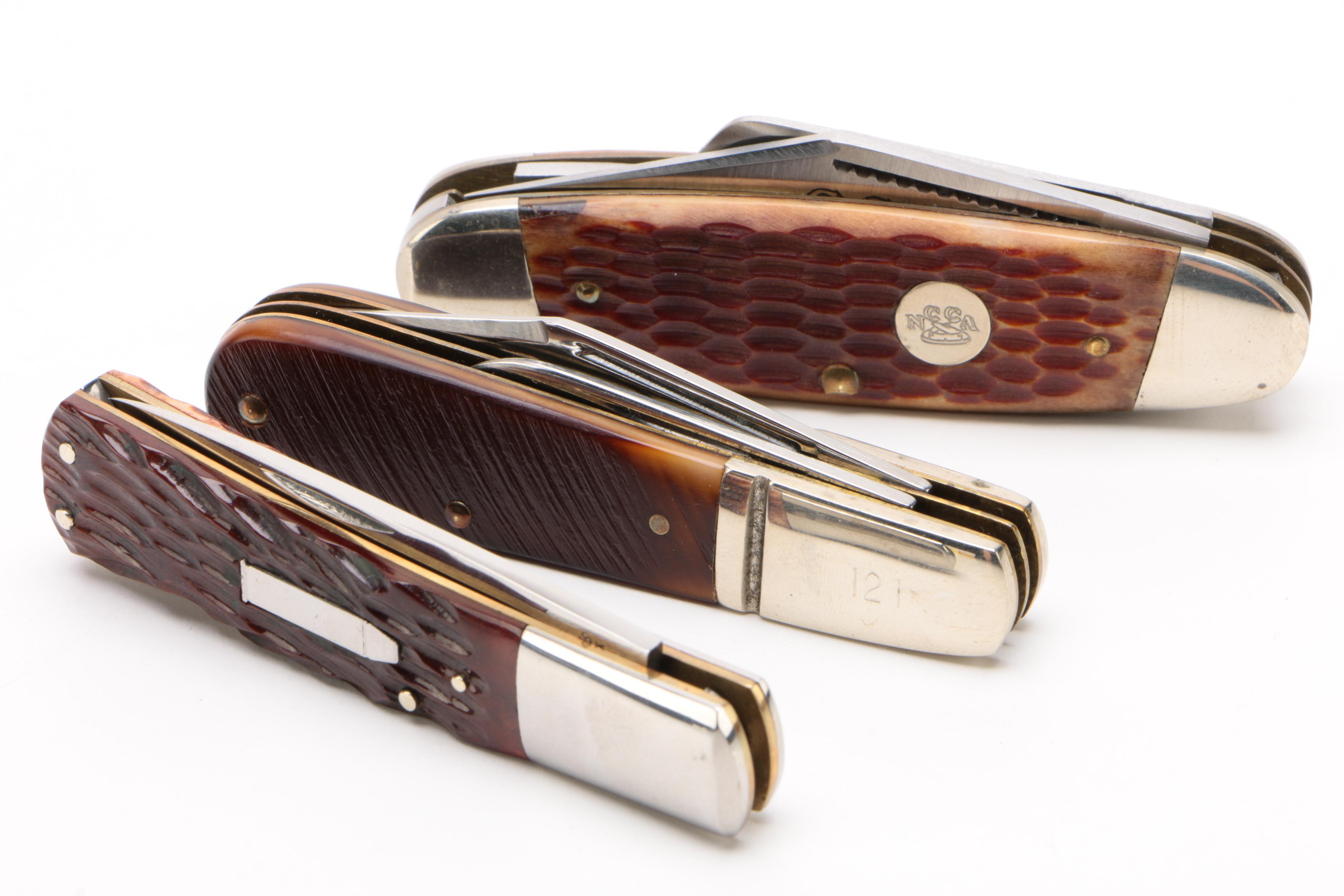 Bone Handled Folding Knives Including Colt "Buckshot Bone" Knife