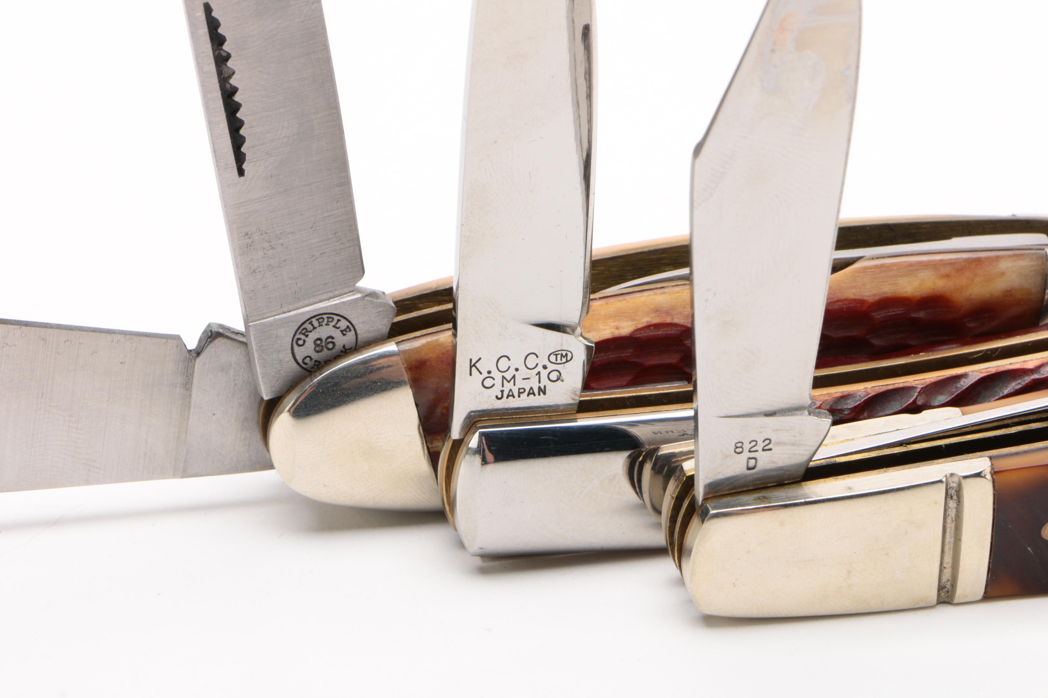 Bone Handled Folding Knives Including Colt "Buckshot Bone" Knife