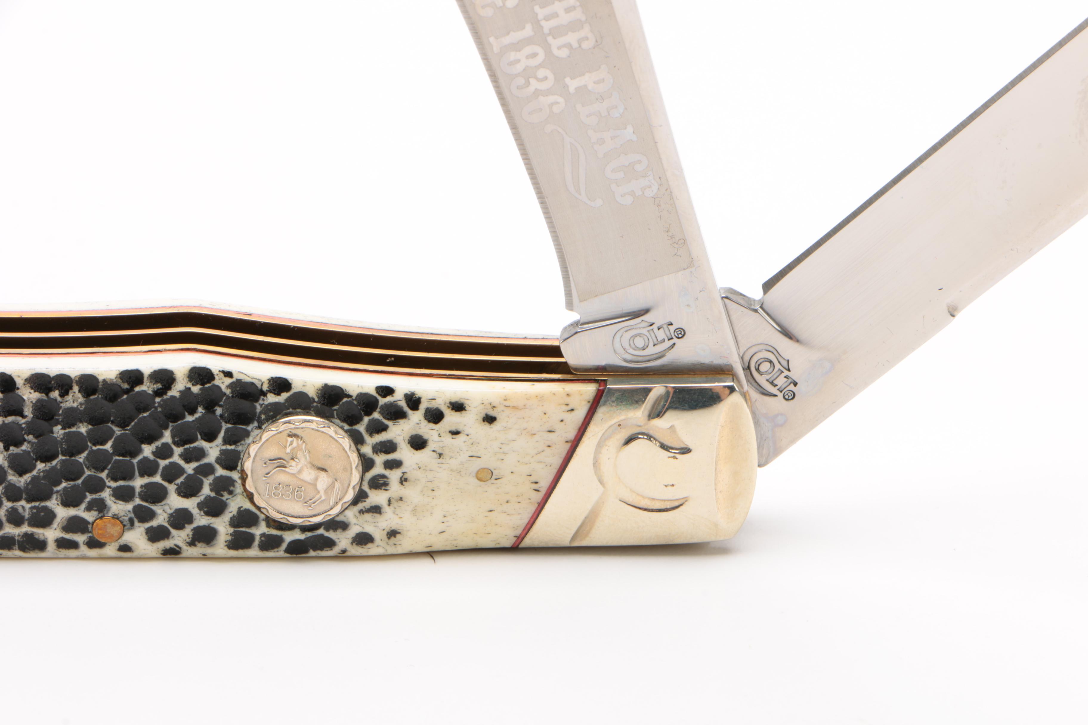 Bone Handled Folding Knives Including Colt "Buckshot Bone" Knife