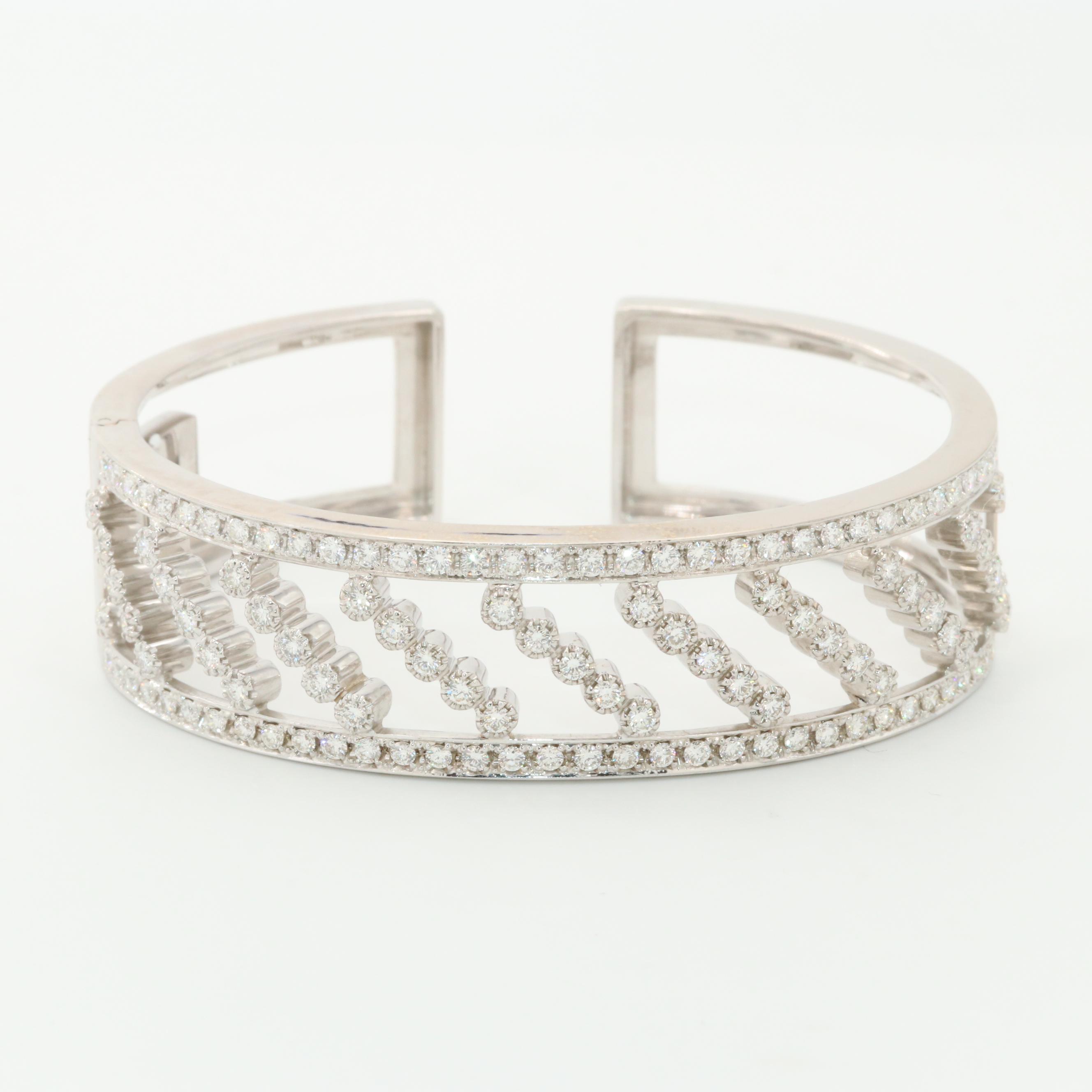 18K White Gold 3.30 CTW Diamond Hinged Cuff Bracelet