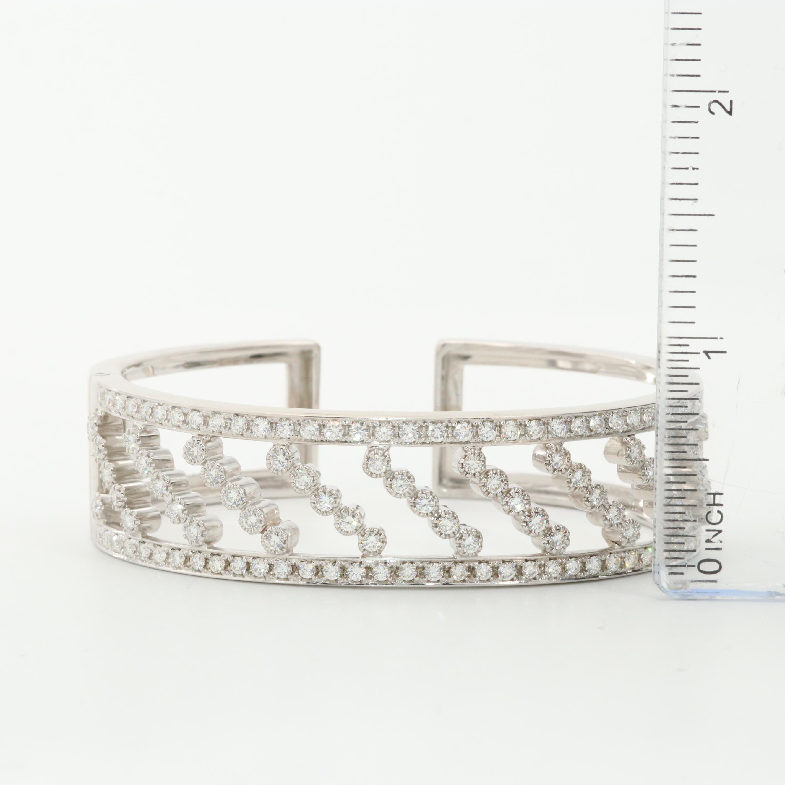 18K White Gold 3.30 CTW Diamond Hinged Cuff Bracelet