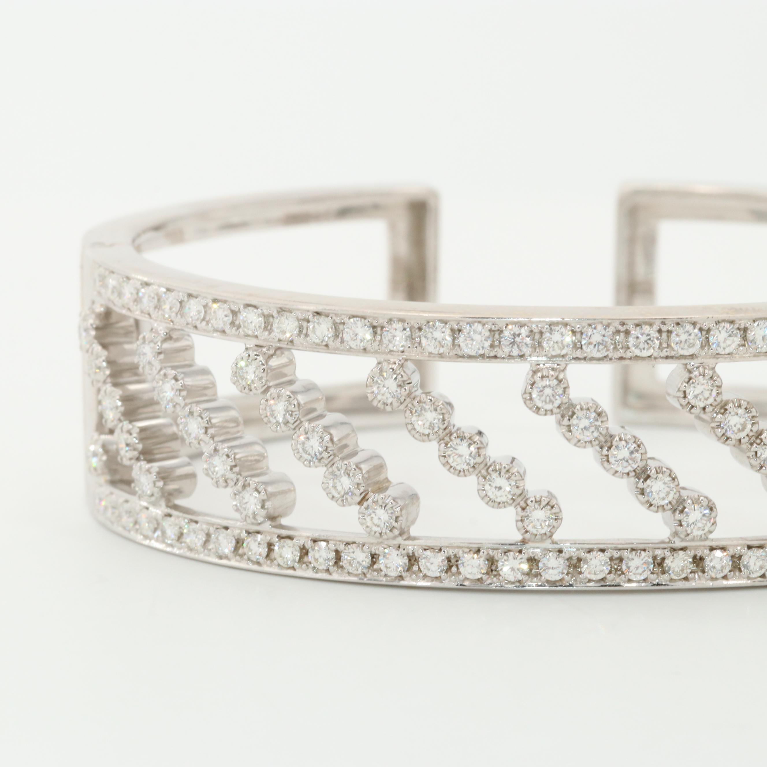 18K White Gold 3.30 CTW Diamond Hinged Cuff Bracelet
