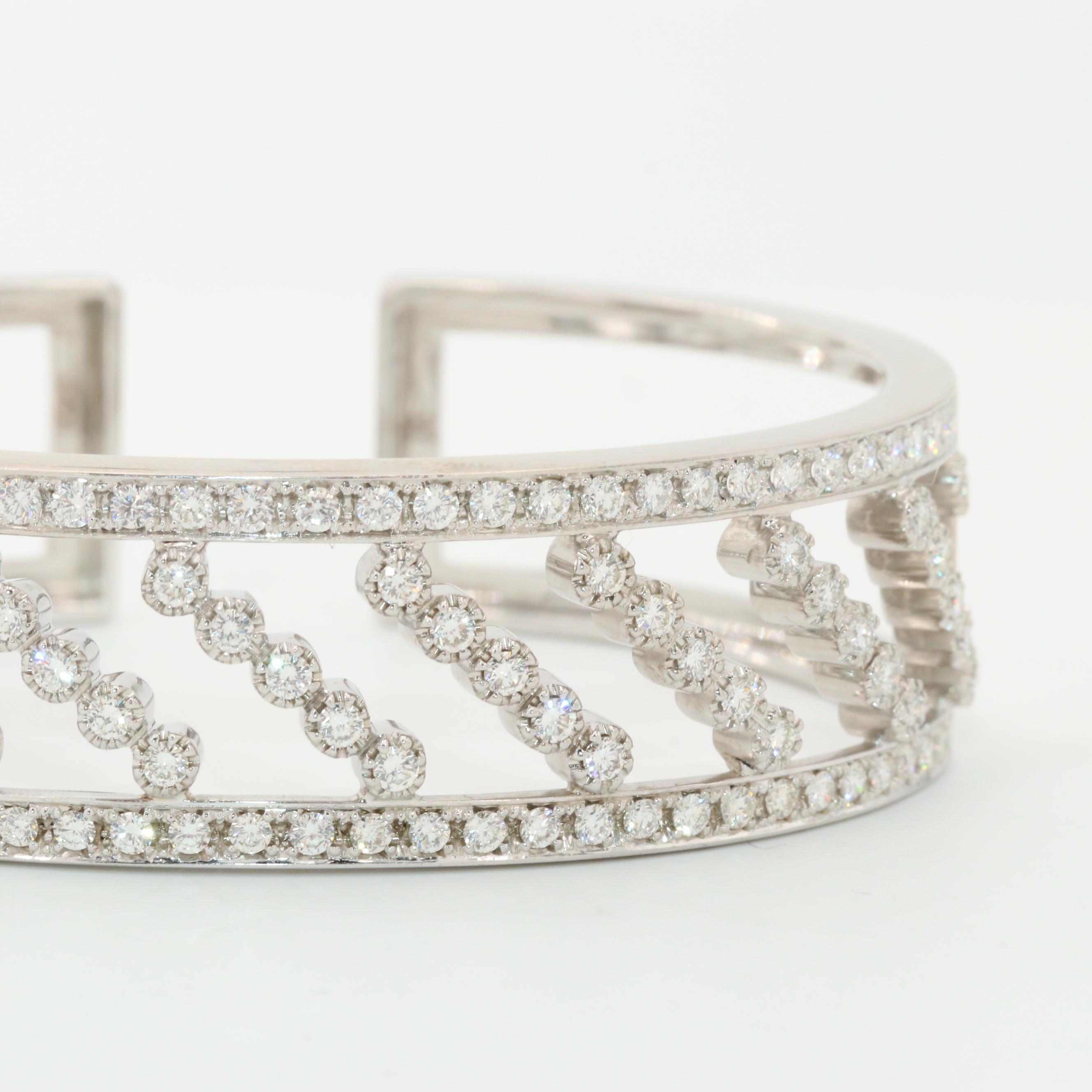 18K White Gold 3.30 CTW Diamond Hinged Cuff Bracelet