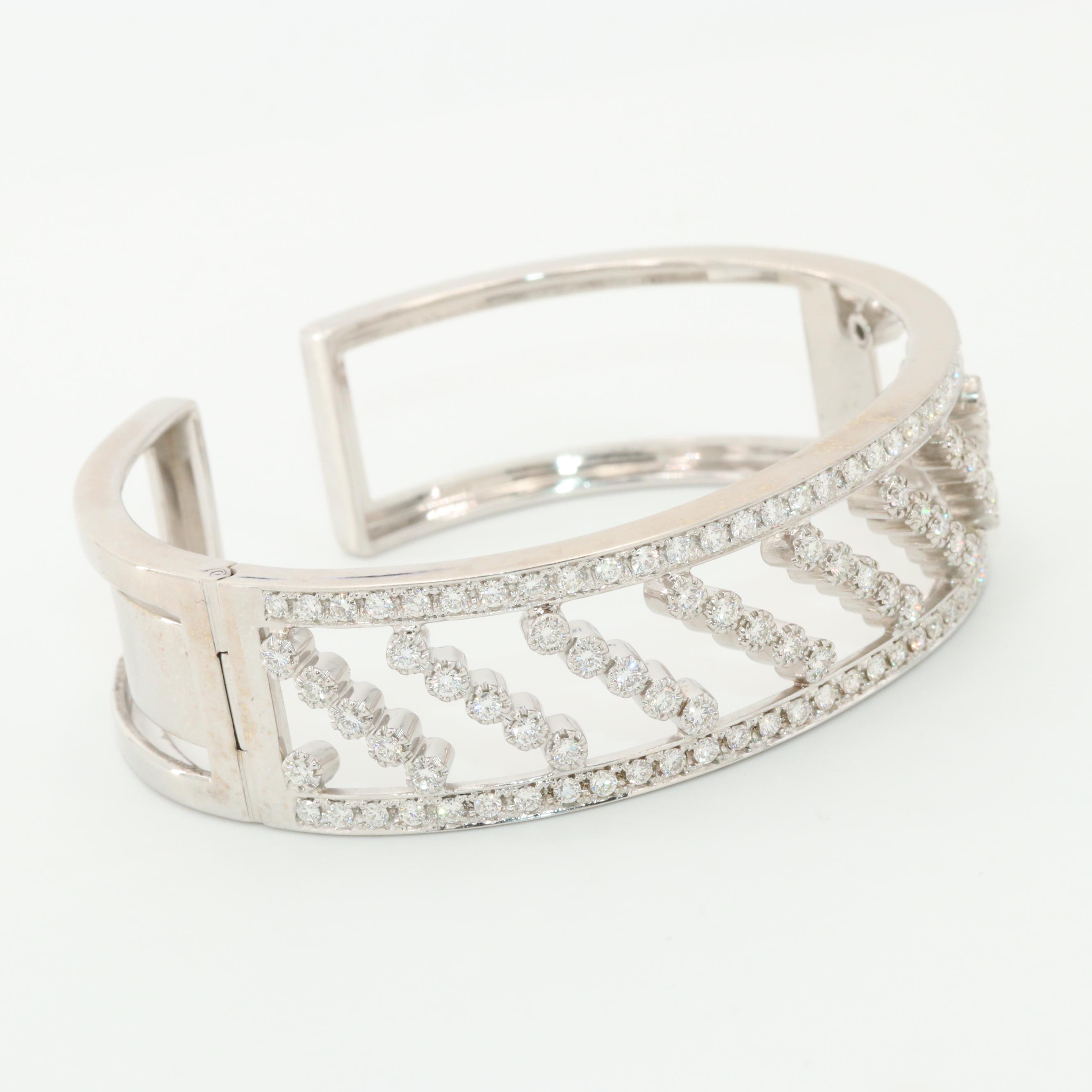 18K White Gold 3.30 CTW Diamond Hinged Cuff Bracelet