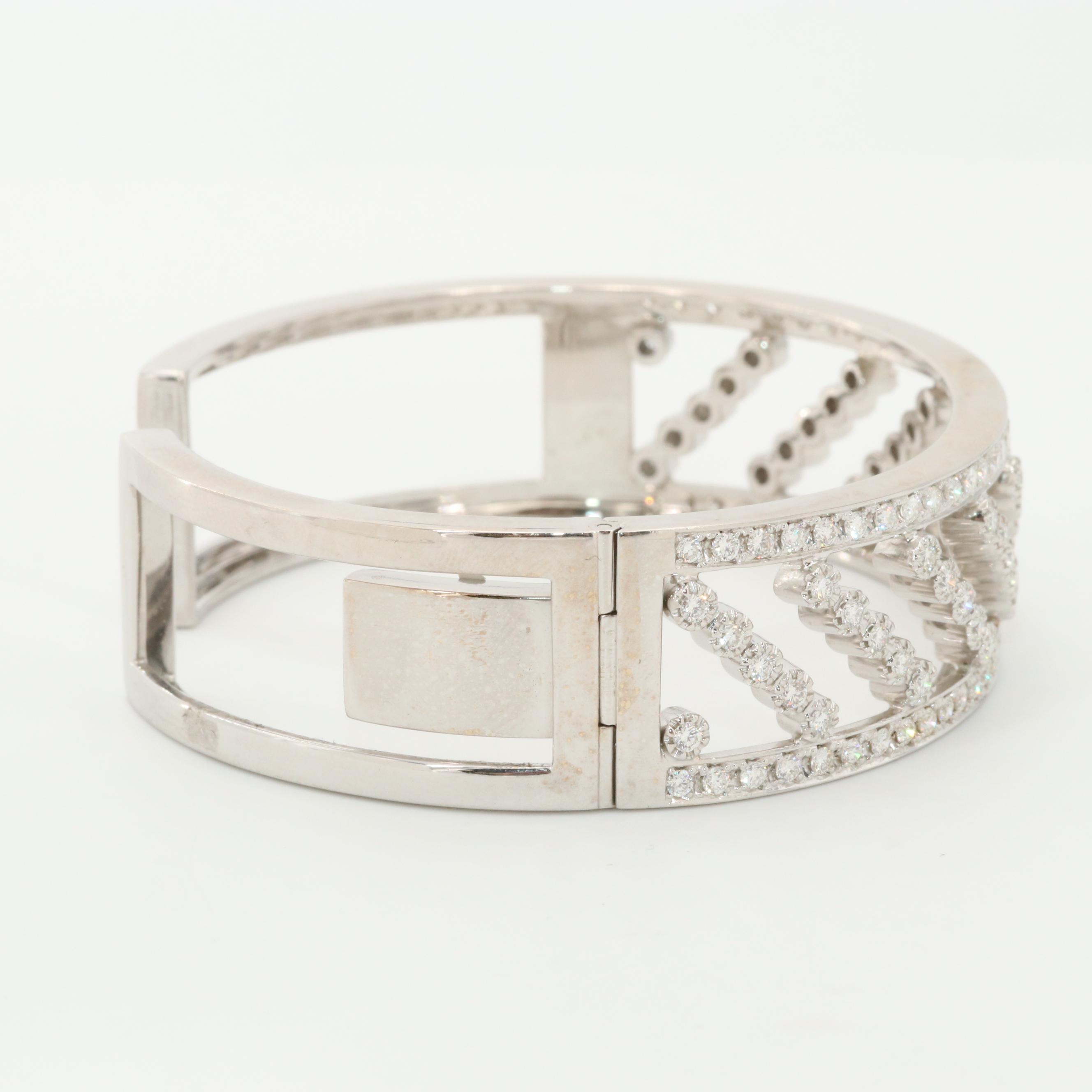 18K White Gold 3.30 CTW Diamond Hinged Cuff Bracelet