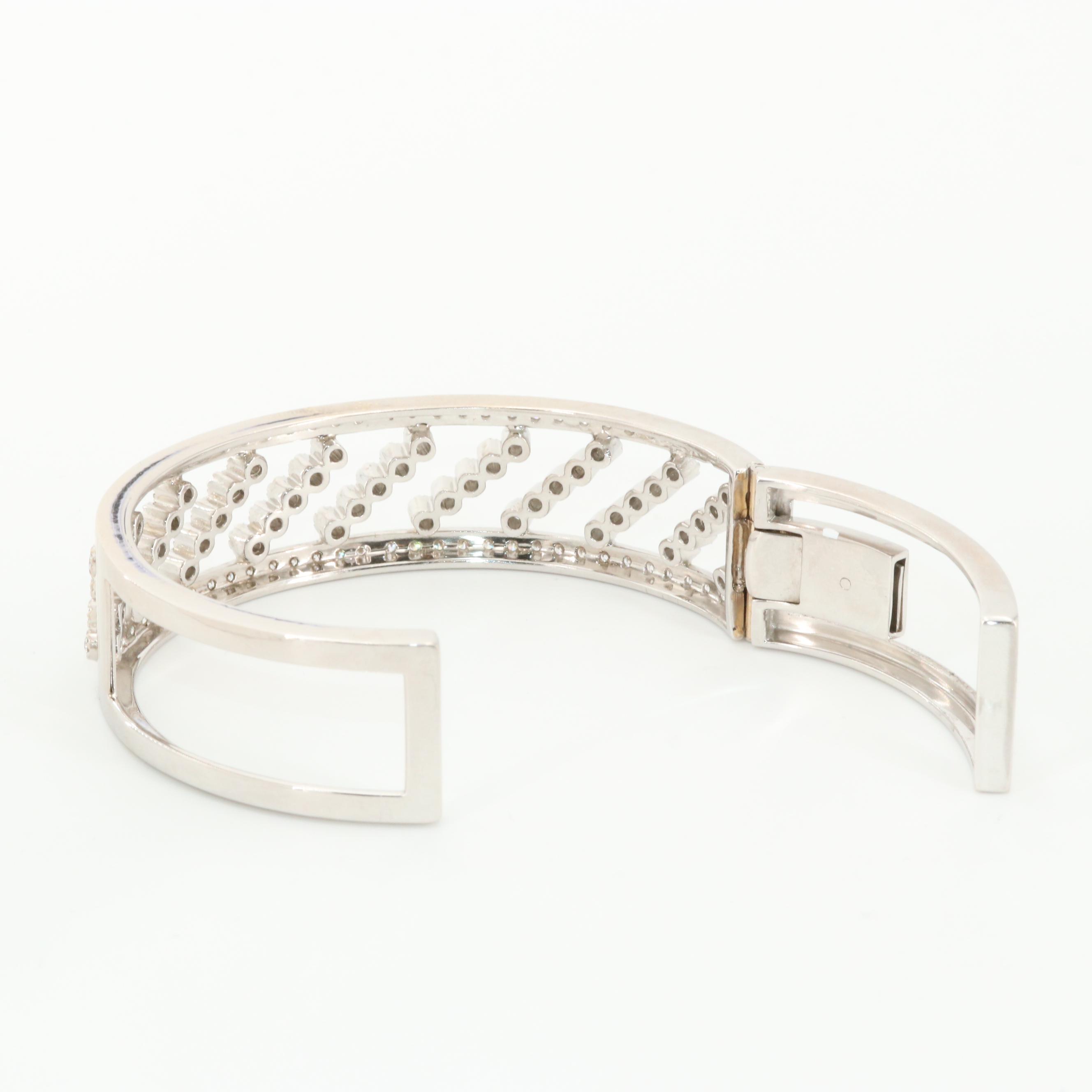 18K White Gold 3.30 CTW Diamond Hinged Cuff Bracelet