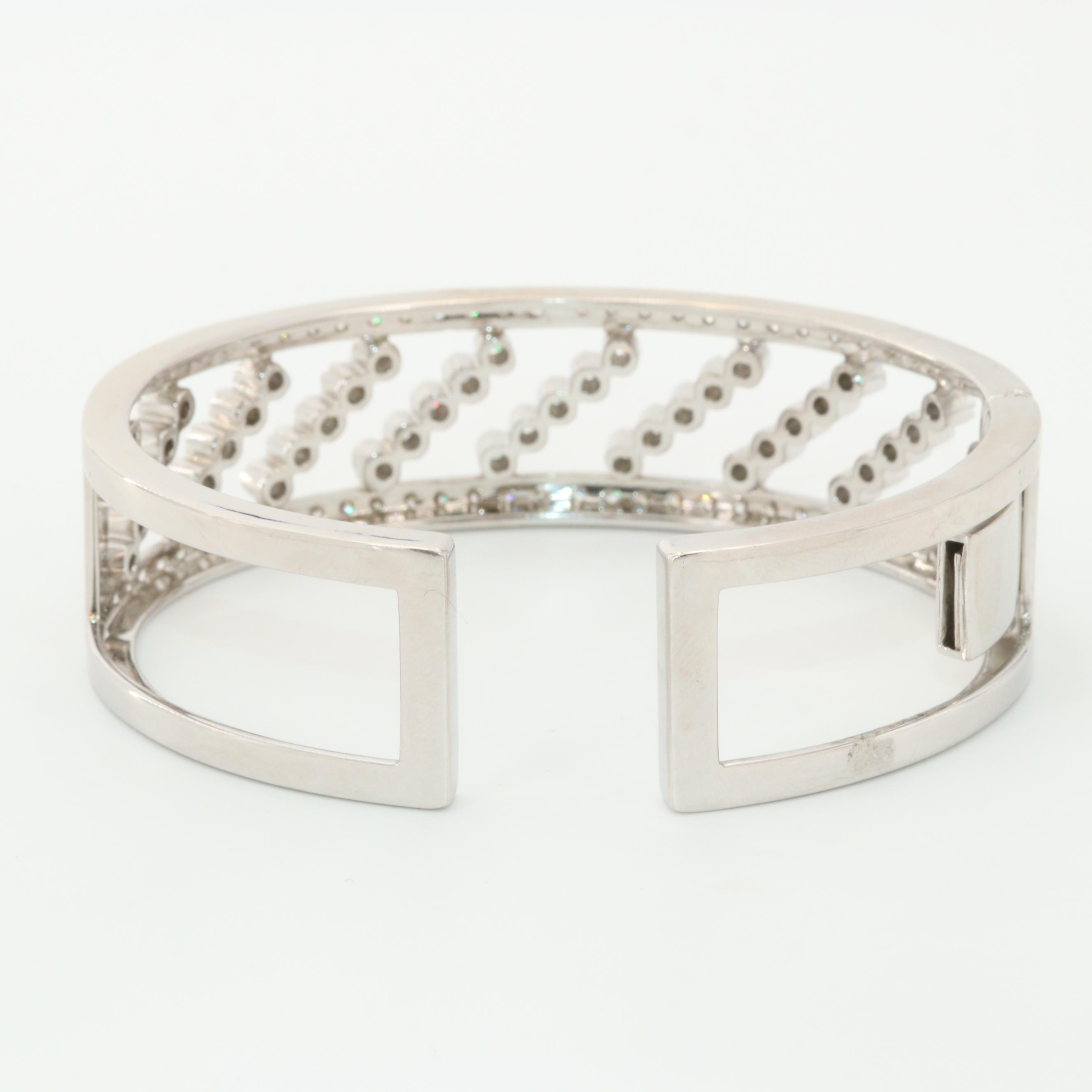 18K White Gold 3.30 CTW Diamond Hinged Cuff Bracelet