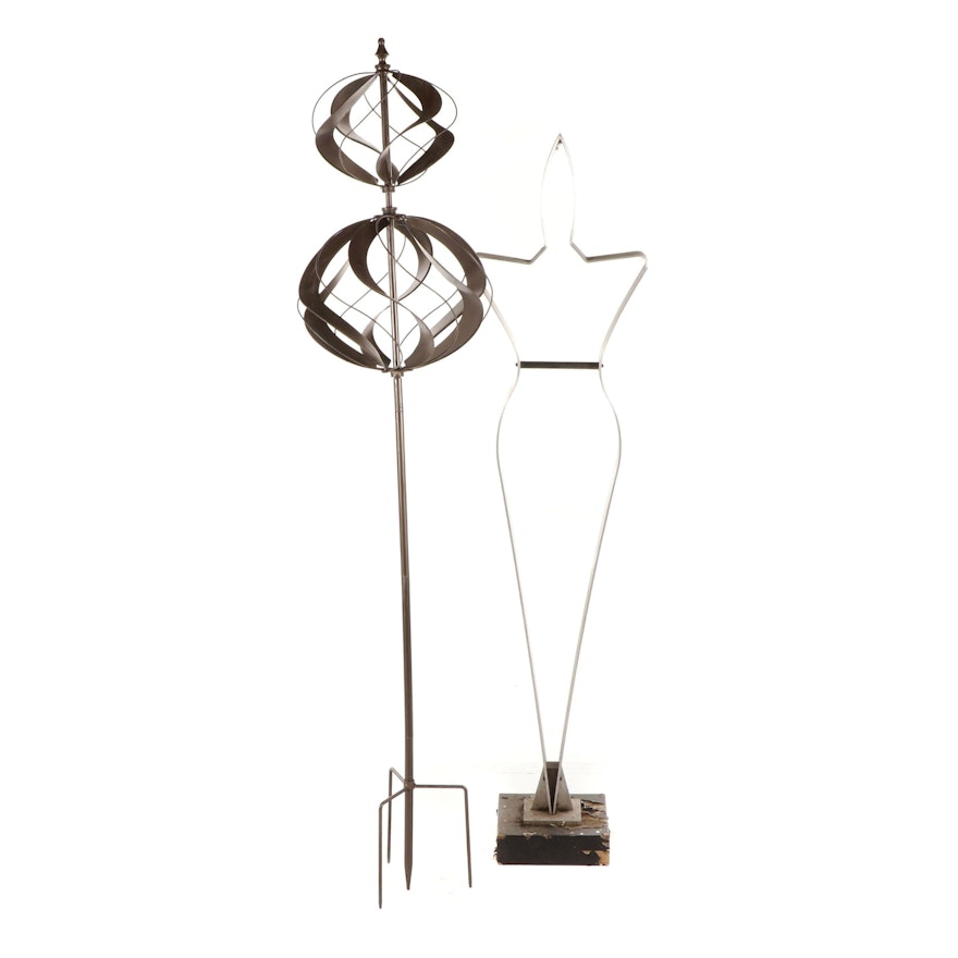 Stainless Steel Figure and Metal Wind Spinner Outdoor Decor