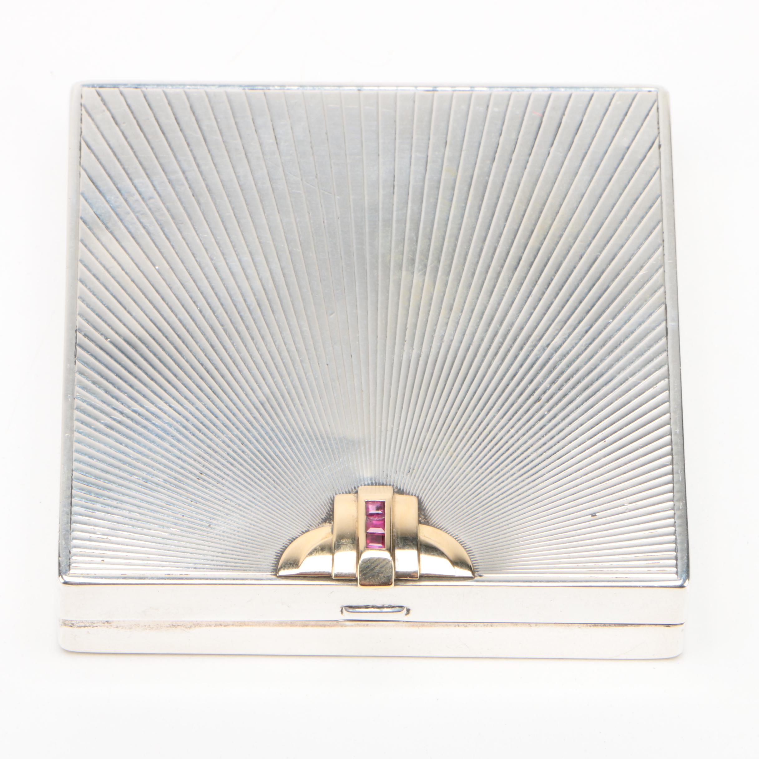 Tiffany & Co. Sterling Silver, 14K Yellow Gold, and Ruby Cigarette Case