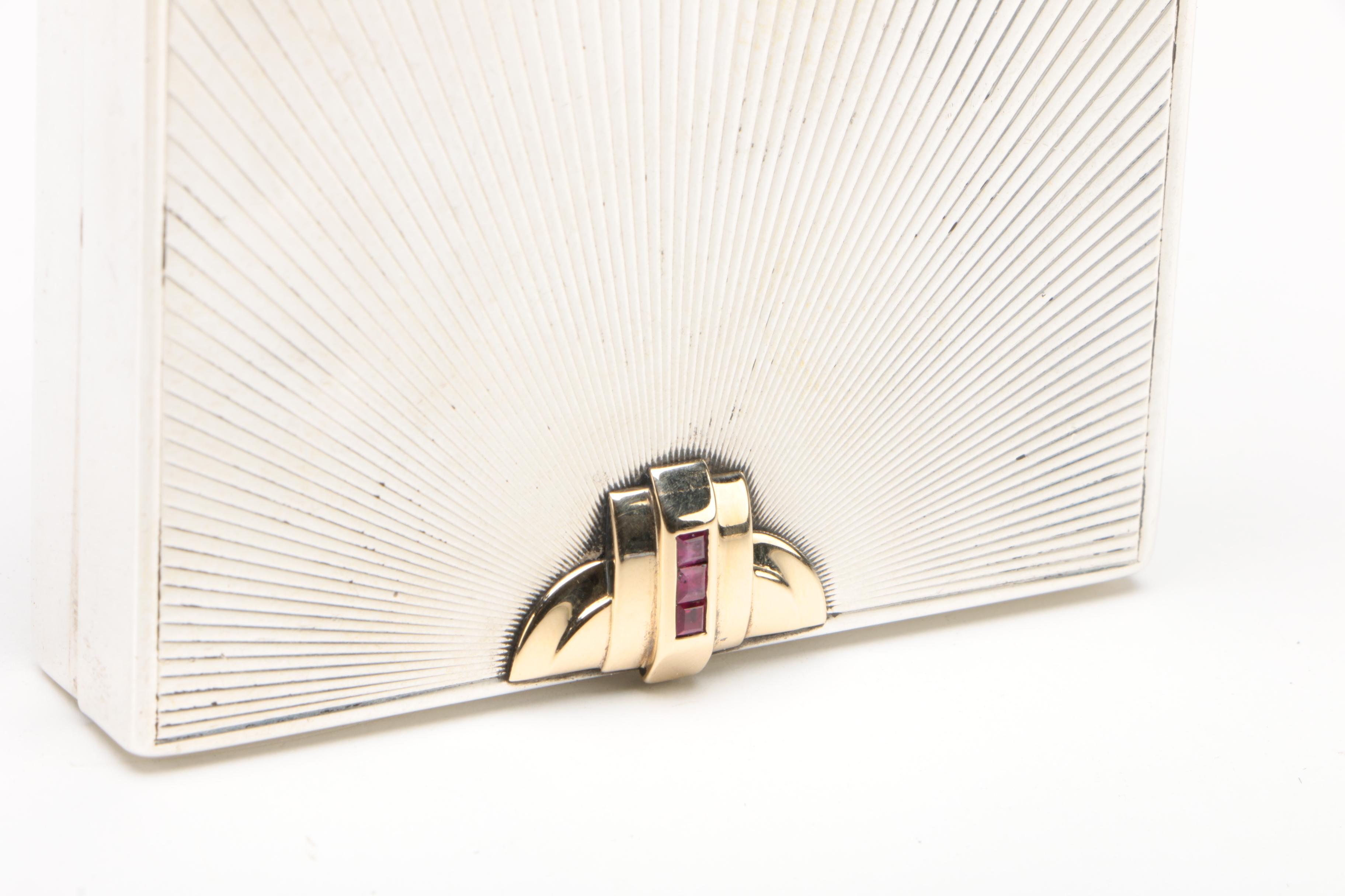 Tiffany & Co. Sterling Silver, 14K Yellow Gold, and Ruby Cigarette Case