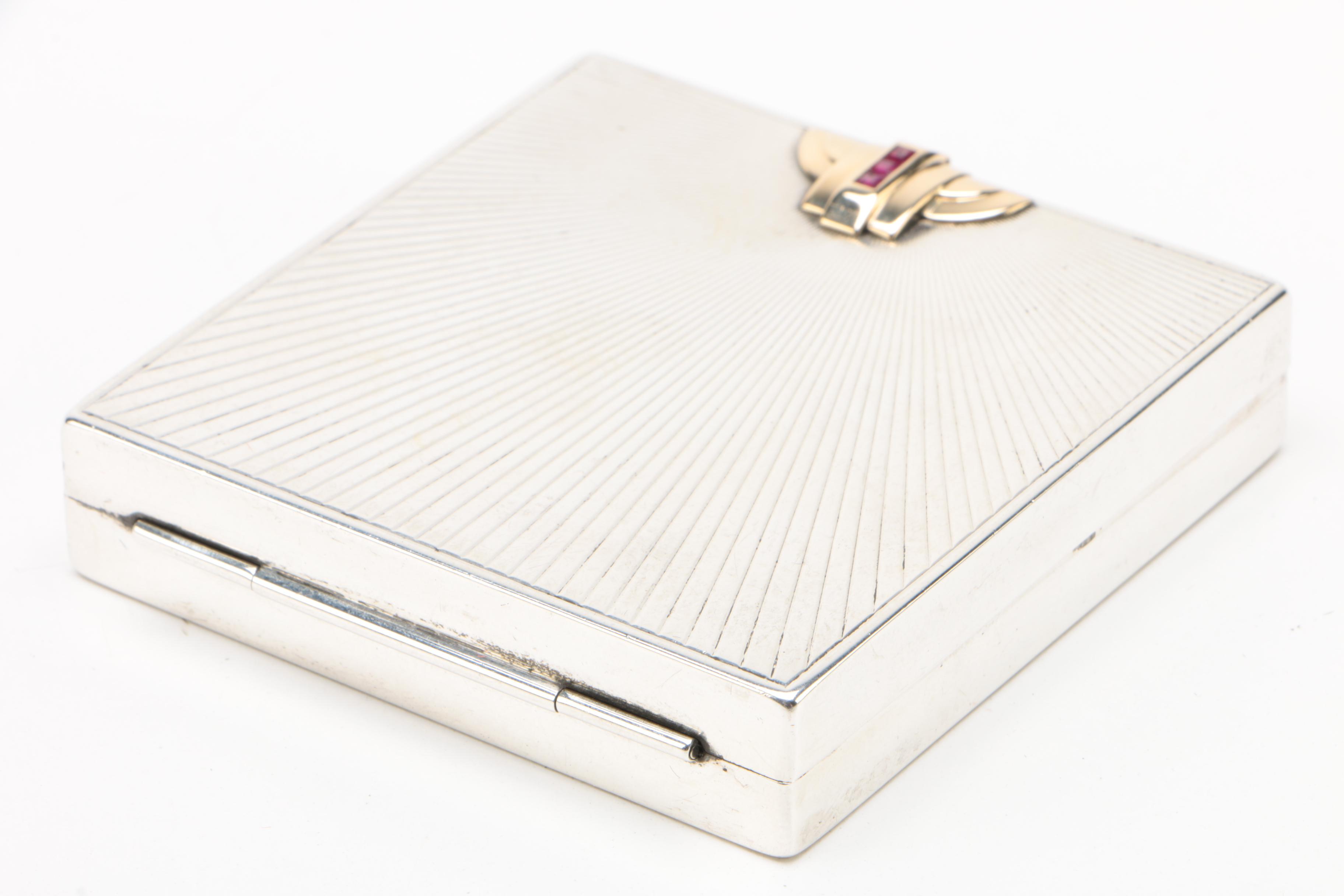 Tiffany & Co. Sterling Silver, 14K Yellow Gold, and Ruby Cigarette Case