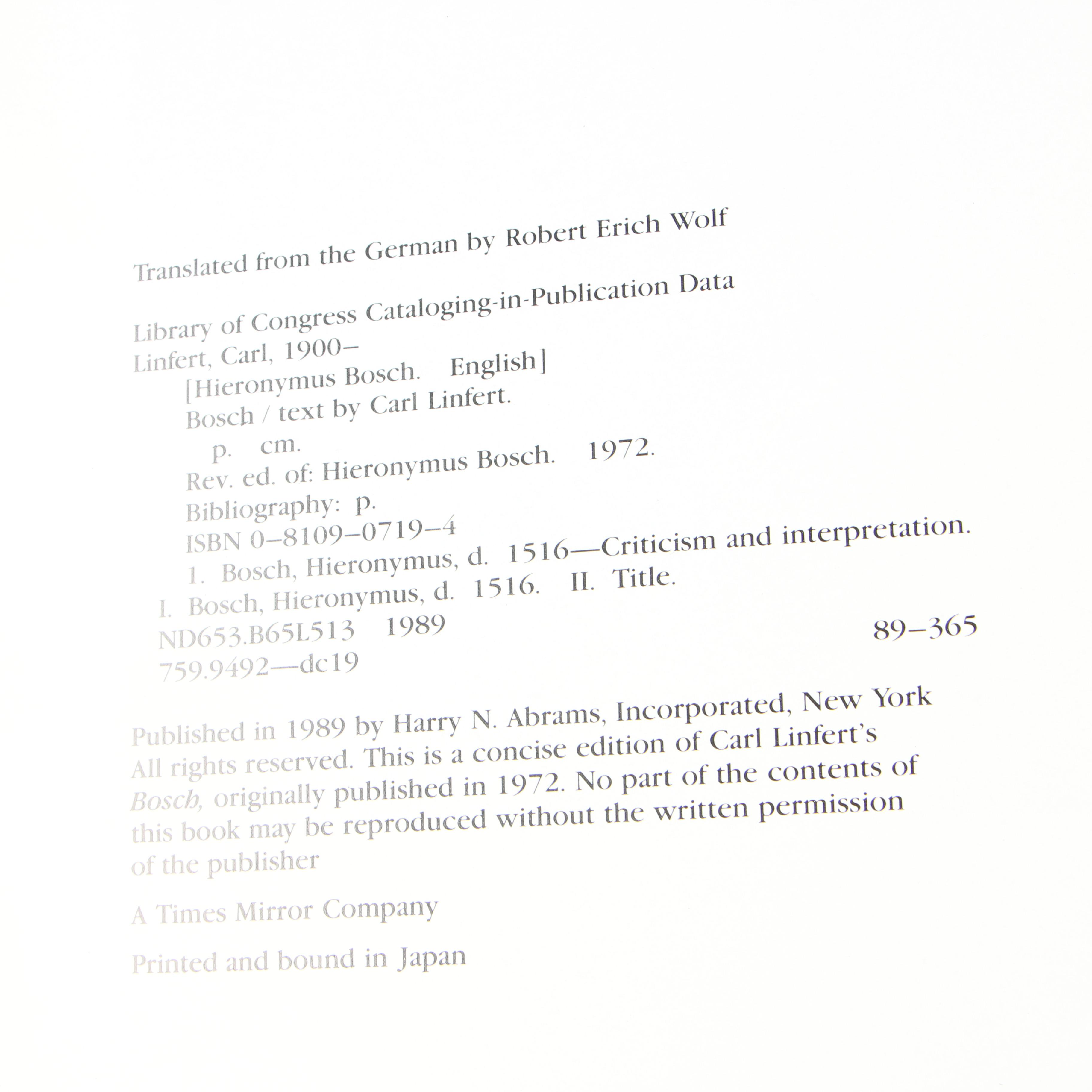 Hieronymus Bosch Art Books Including "The Complete Drawings and Paintings"