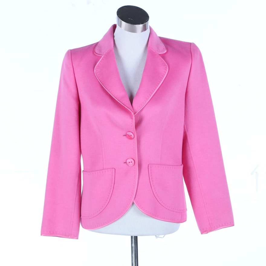 Escada Pink Wool Angora Blend Jacket with Ribbon Trim