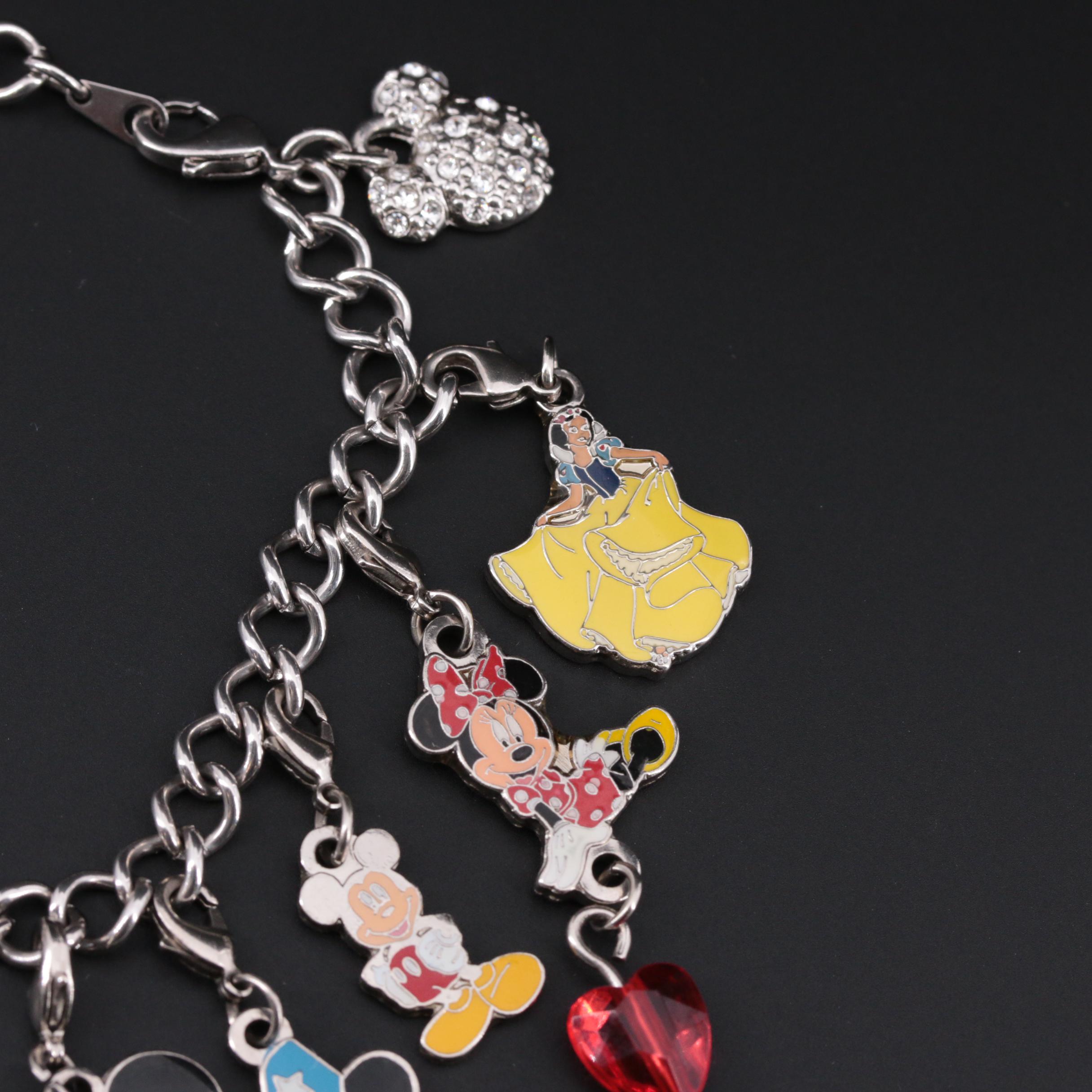 Disney Themed Charm Bracelet with Enamel and Glass