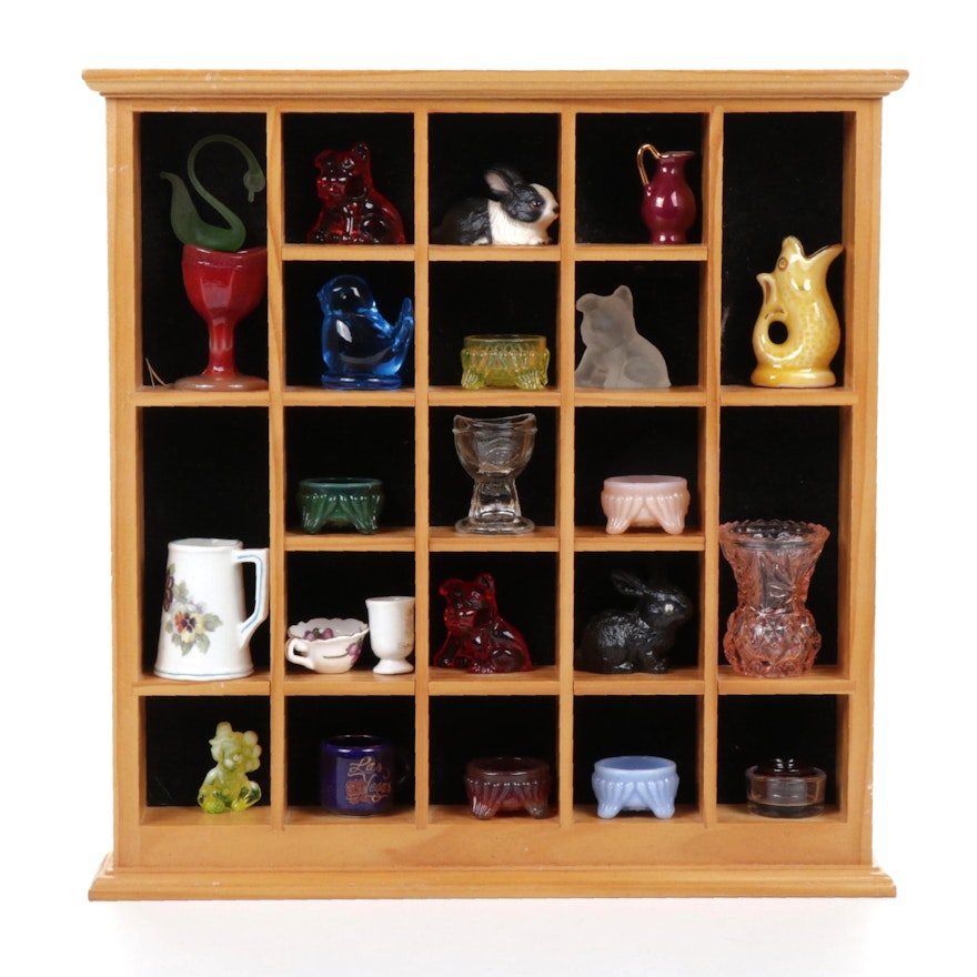 Miniature Figurines & Vessels in Display Rack