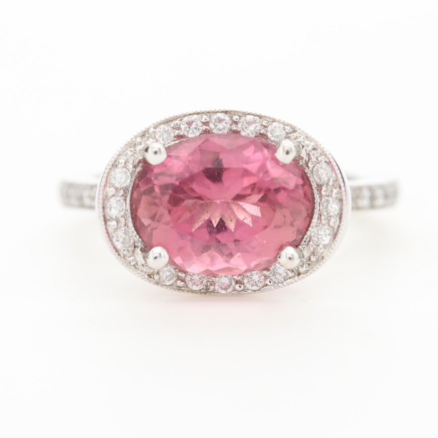 18K White Gold Pink Tourmaline and Diamond Ring