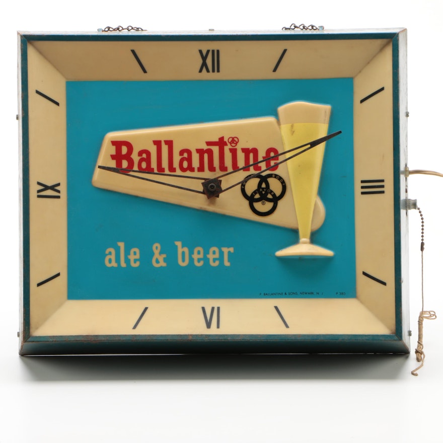 Ballantine Ale & Beer Illuminated Advertising Display Clock, Vintage