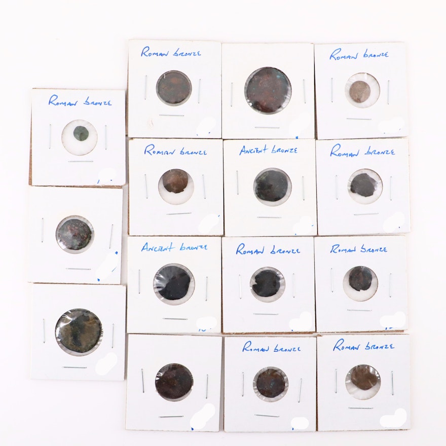 Fifteen Ancient Roman Imperial Bronze AE Coins, ca. 250-400 A.D.
