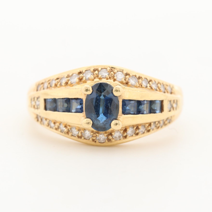 18K Yellow Gold Sapphire and Diamond Ring